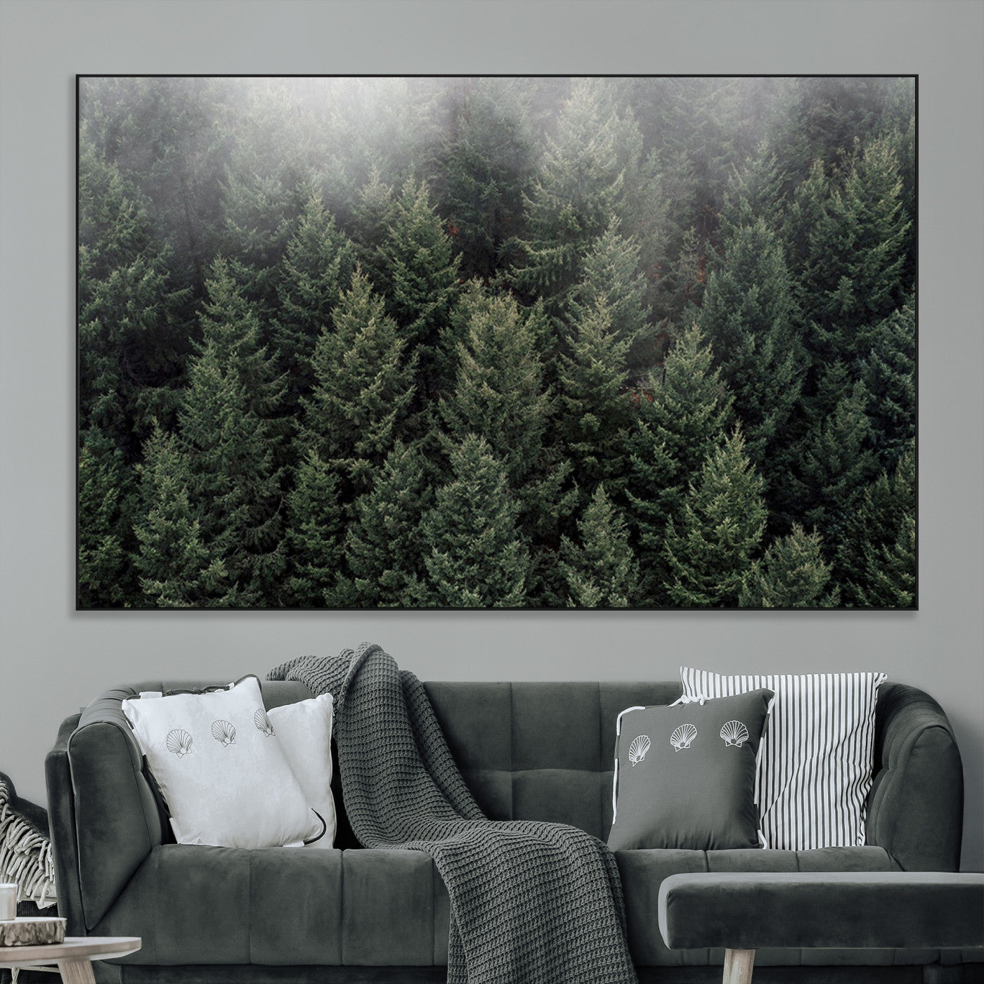 SEG-FC-51X34_Oversize - Dense Evergreen Forest Misty Morning Fog Pine Trees Woodland Nature Landscape Calm Peaceful Scenic