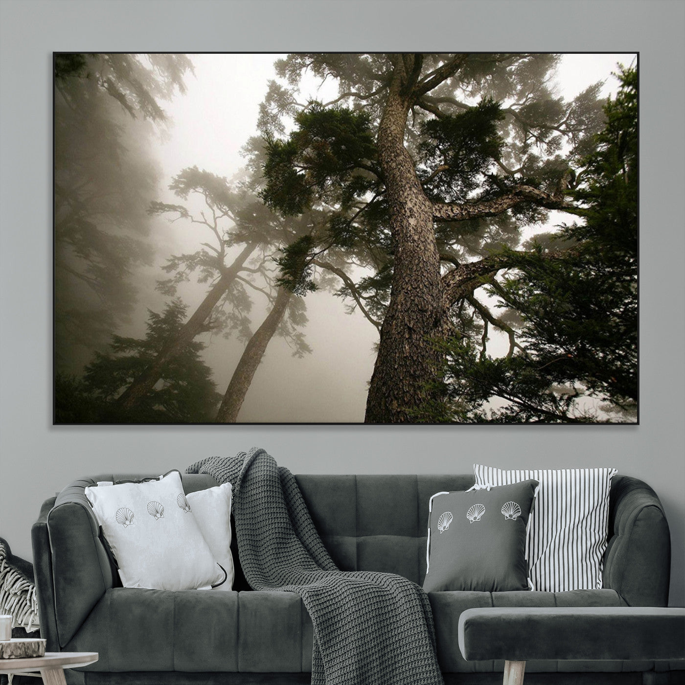 SEG-FC-51X34_Oversize - Misty Forest Tall Trees Foggy Atmosphere Nature Serenity Calm Wooded Landscape Tranquil Scene