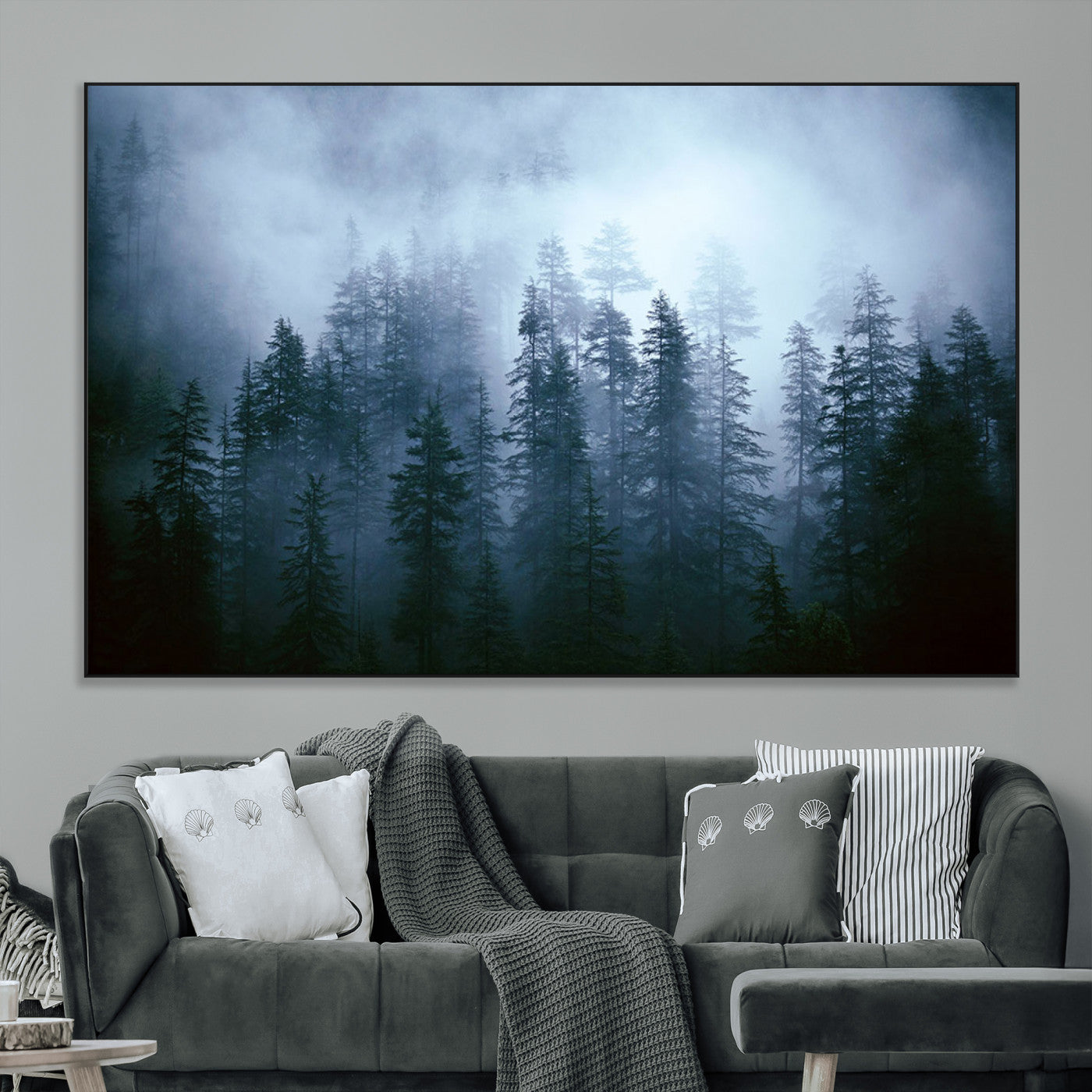 SEG-FC-51X34_Oversize - Foggy Evergreen Pines Mist Forest Blue Haze Moody Atmospheric Wilderness Nature Trees Scenic