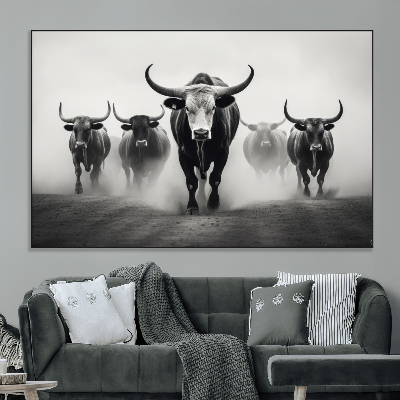 N34534C-SEG-FC-51X34_Oversize - Texas Bighorn Cow Hern Wall Art Canvas Print, Longhorn Cow Large Wall Art