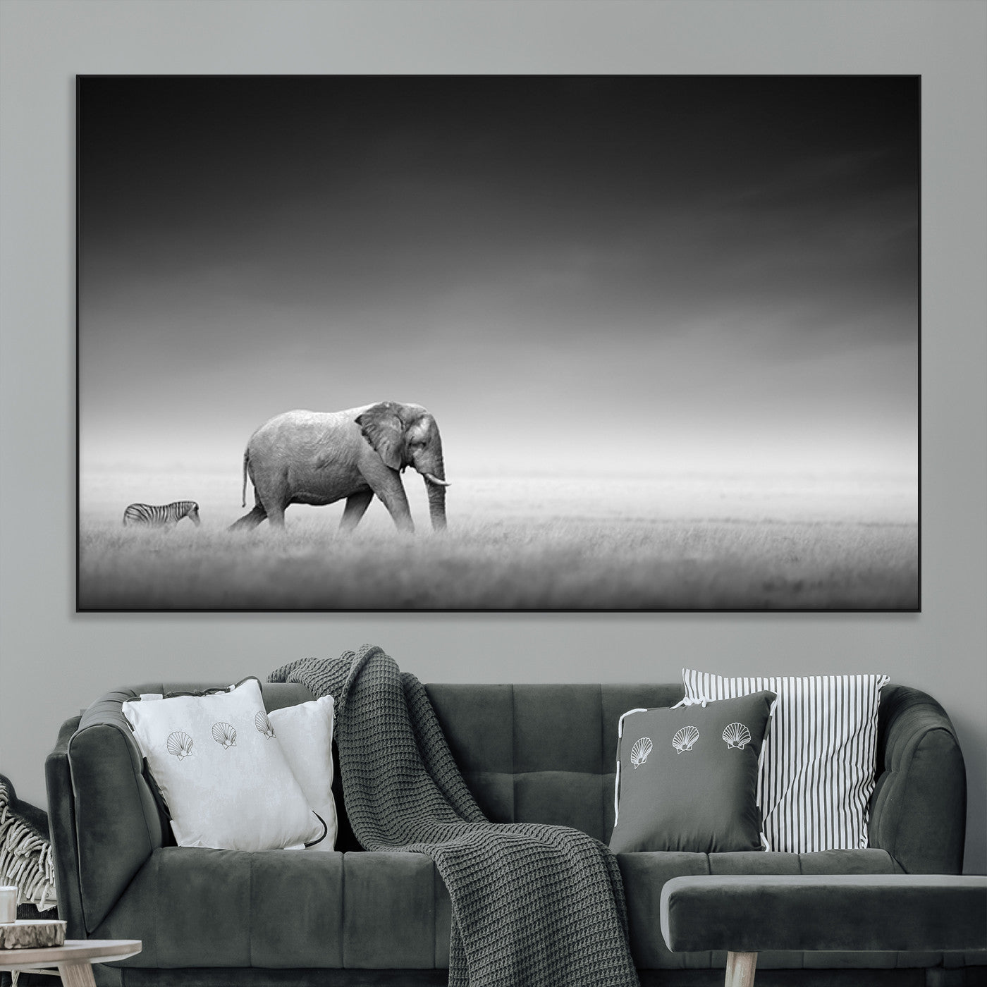 SEG-FC-51X34_Oversize - Elephand and Zebra Wall Art Canvas Print, Modern Artwork