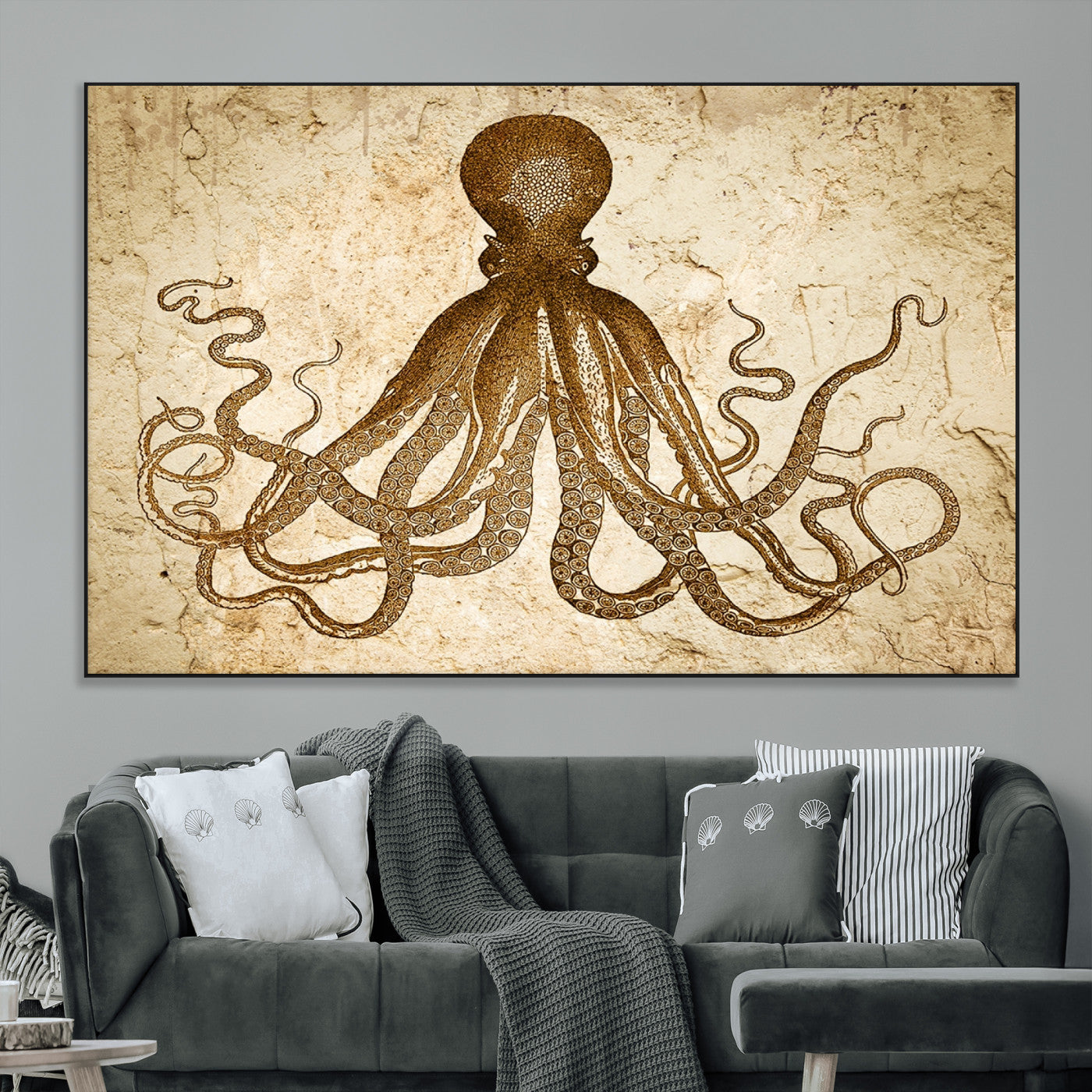 SEG-FC-51X34_Oversize - Sepia Octopus Wall Art Abstract Animal Canvas Print