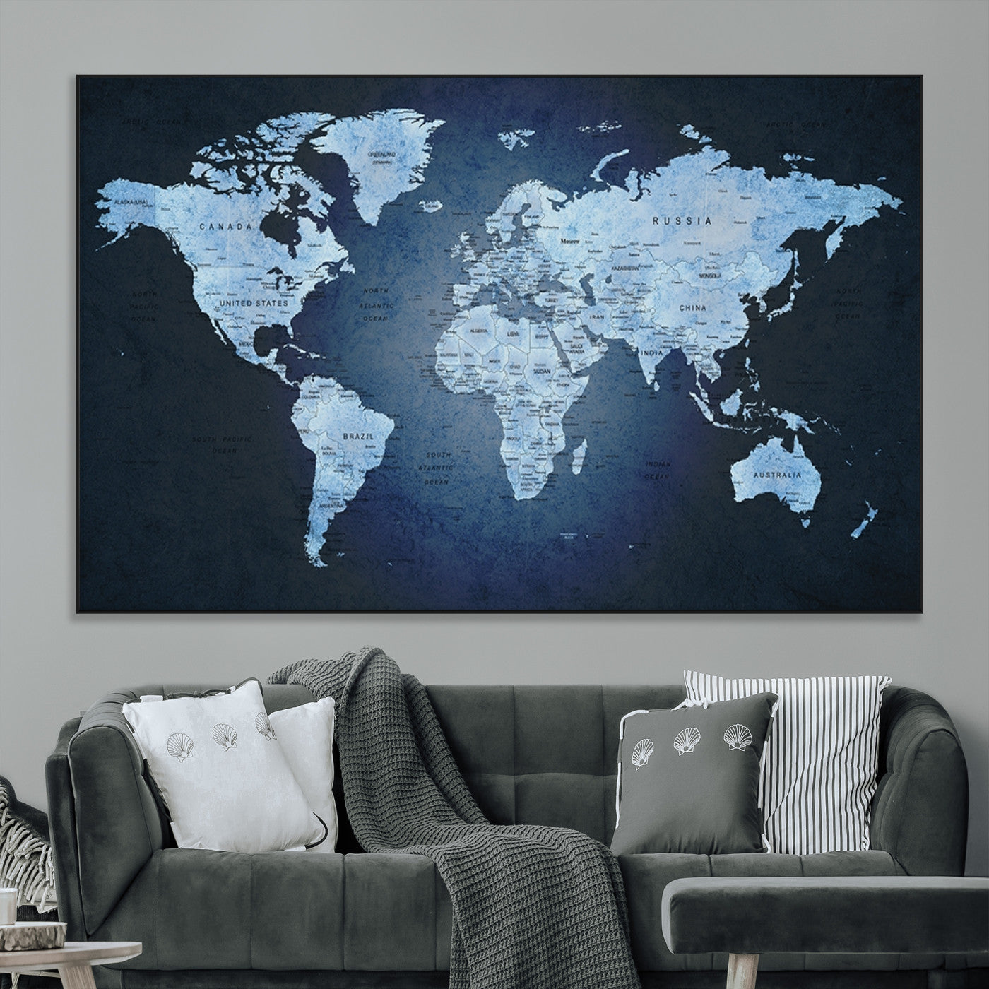 SEG-FC-51X34_Oversize - Push Pin World Map Canvas Print – Framed Wall Art for Couples to Track Their Travels – Anniversary
