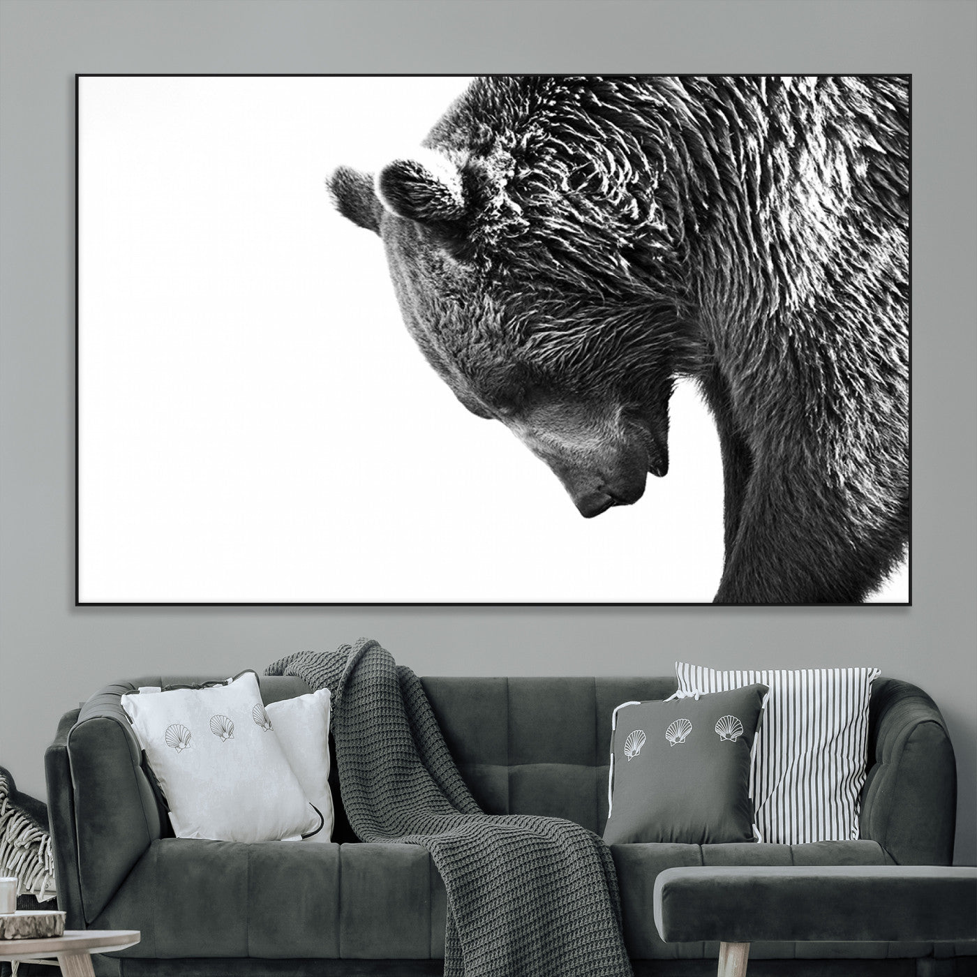 SEG-FC-51X34_Oversize - Black and White Grizzly 399 Bear Canvas Print Wall Art | Large Wildlife Canvas Print for Living