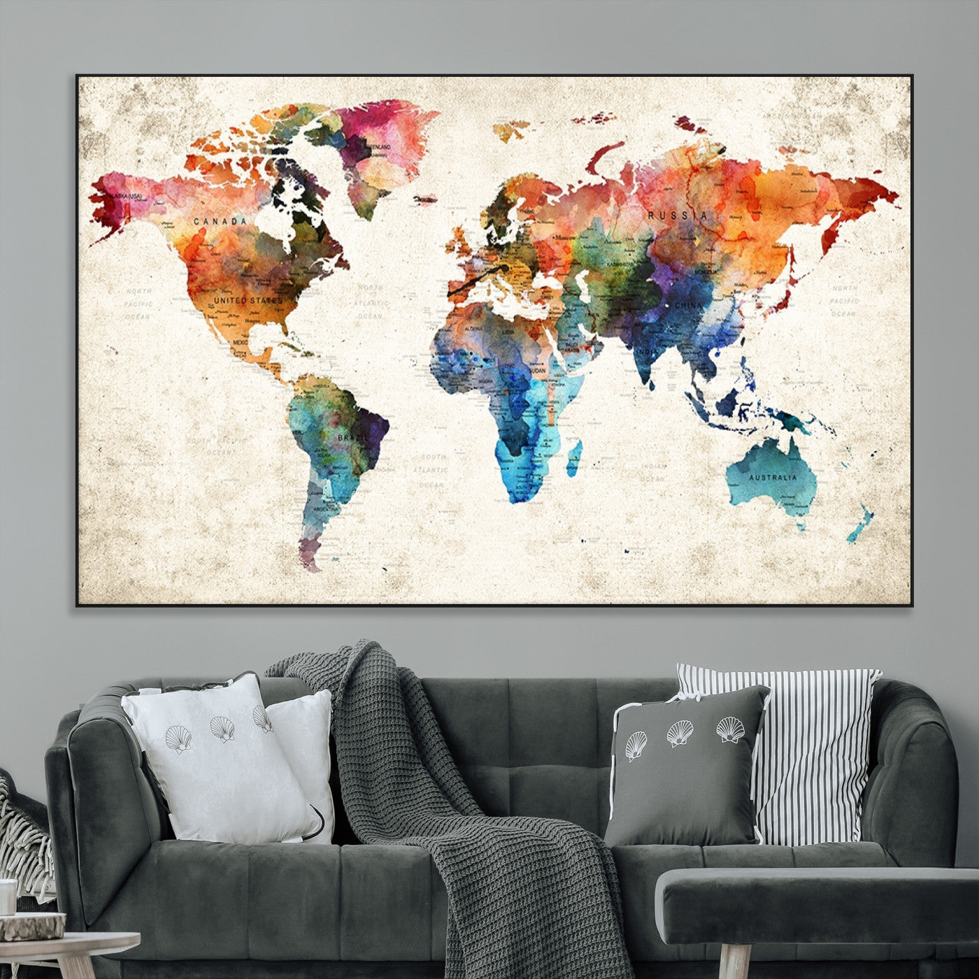SEG-FC-51X34_Oversize - Push Pin World Map Canvas Print – Framed Wall Art for Couples to Track Their Travels – Anniversary