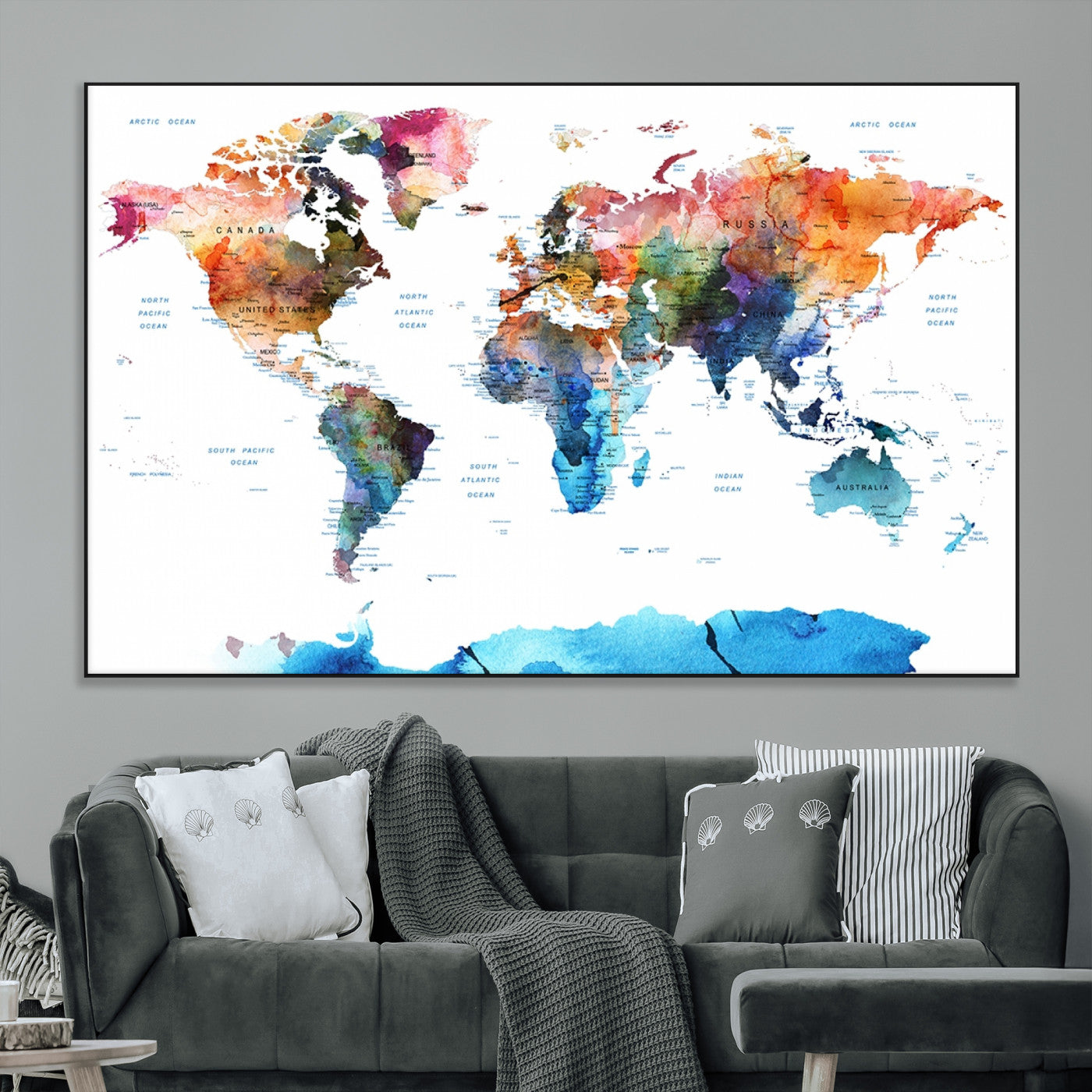 SEG-FC-51X34_Oversize - Push Pin World Map Canvas Print – Framed Wall Art for Couples to Track Their Travels – Anniversary