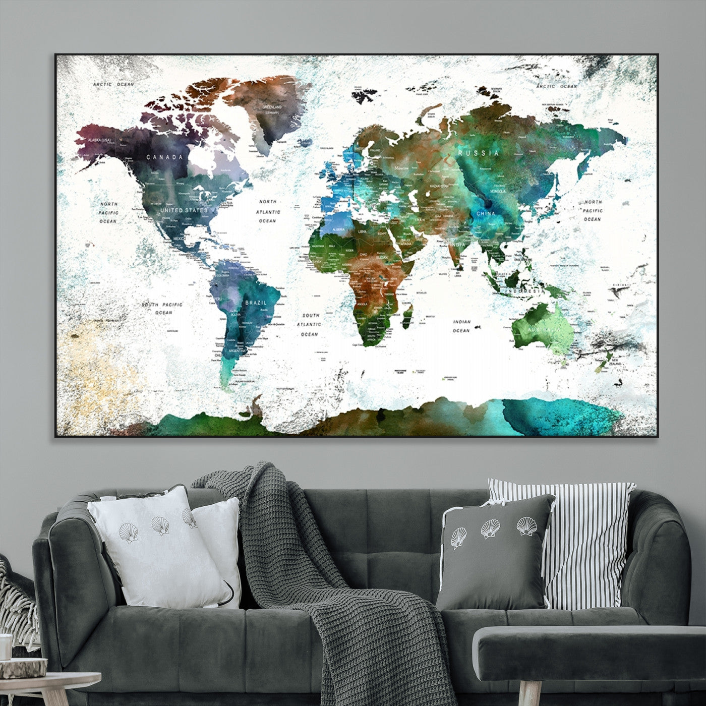 SEG-FC-51X34_Oversize - Push Pin World Map Canvas Print – Framed Wall Art for Couples to Track Their Travels – Anniversary