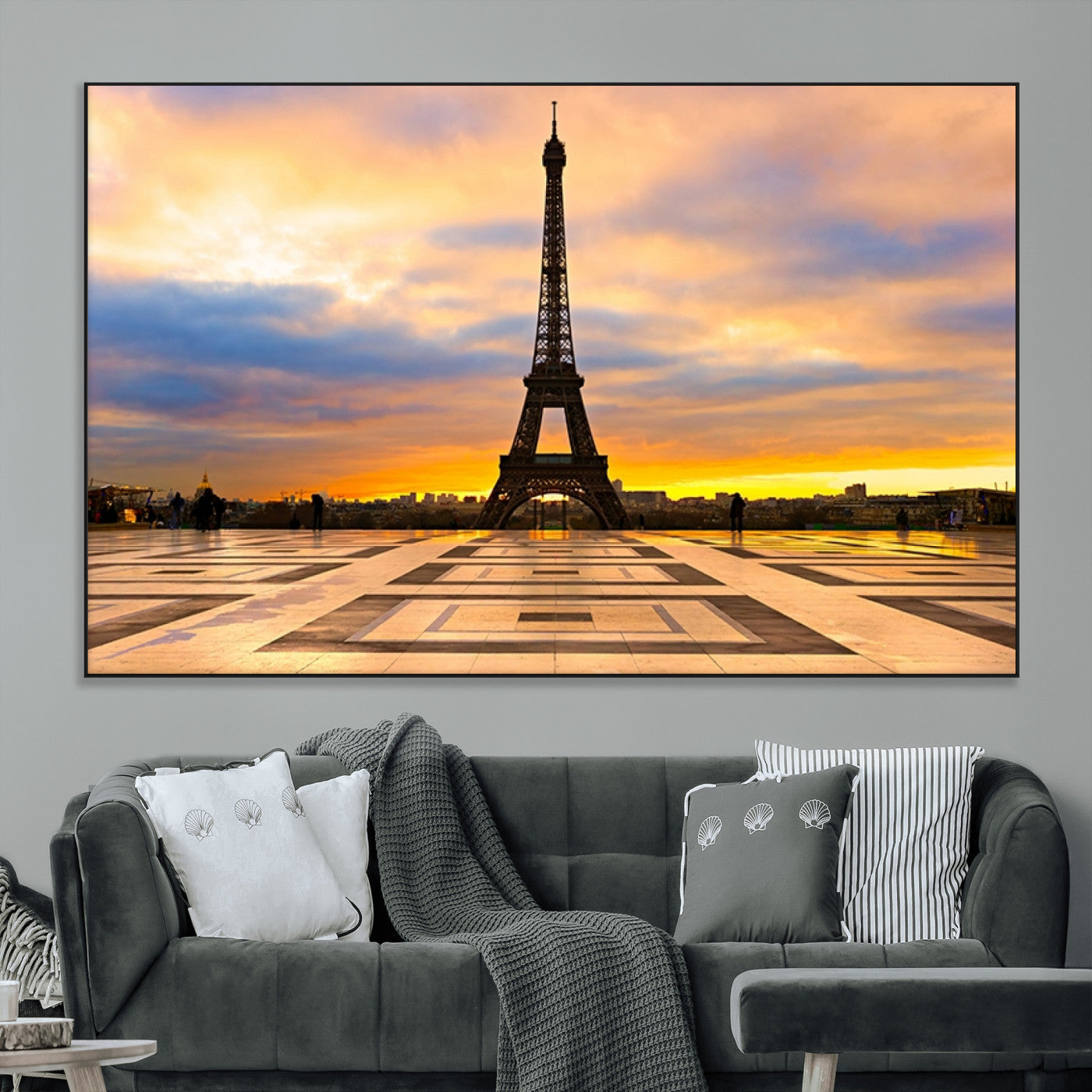 SEG-FC-51X34_Oversize - Paris Eiffel Tower Sunset Canvas Wall Art Print - Iconic Landmark Decor with Vibrant Colors
