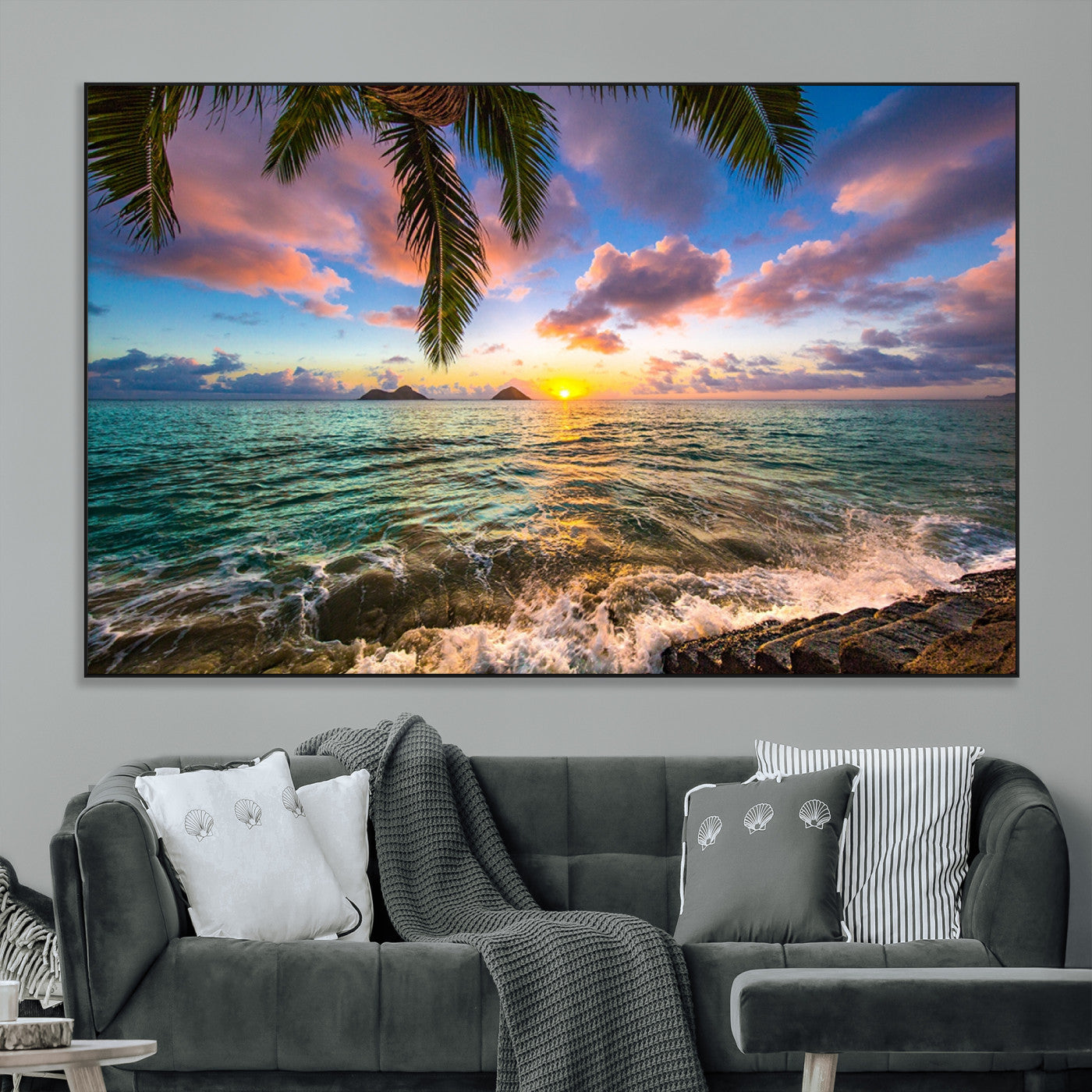 SEG-FC-51X34_Oversize - Framed Tropical Sunset Art Canvas Print