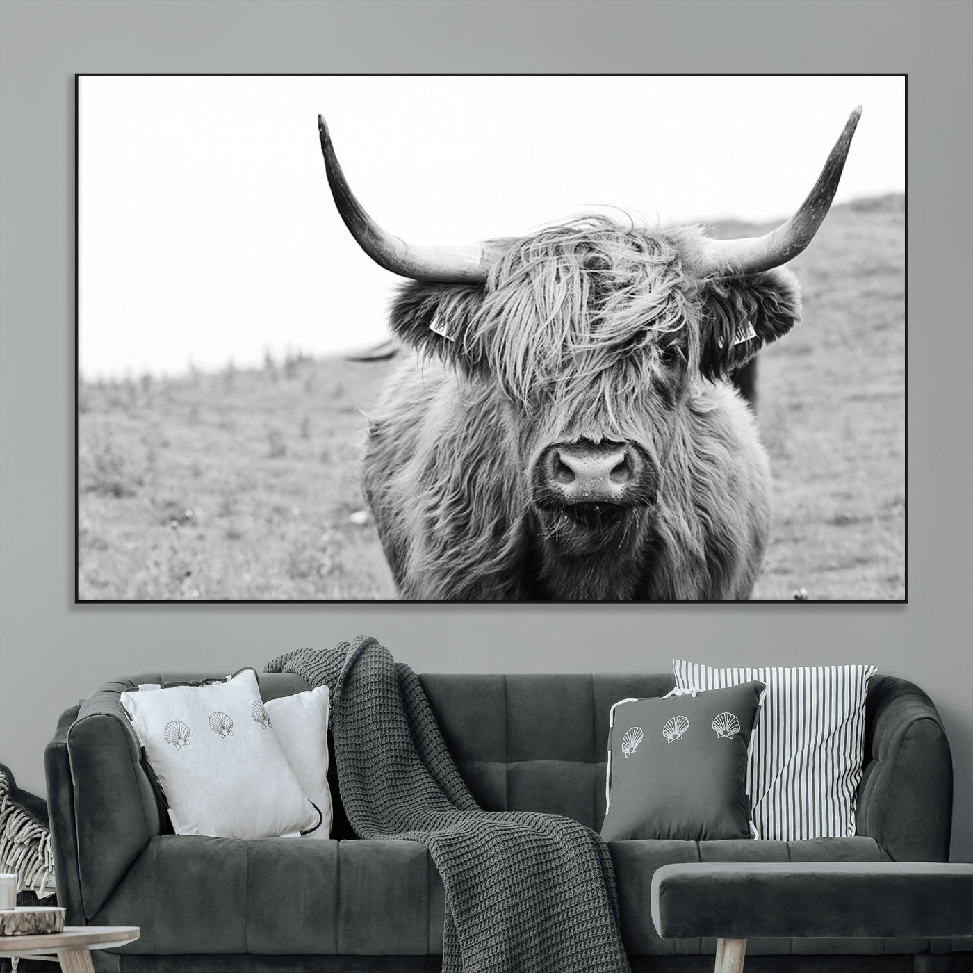 SEG-FC-51X34_Oversize - Newfoundland Cow Art Wall Art, Black White Cow Art Wall Art Canvas Print