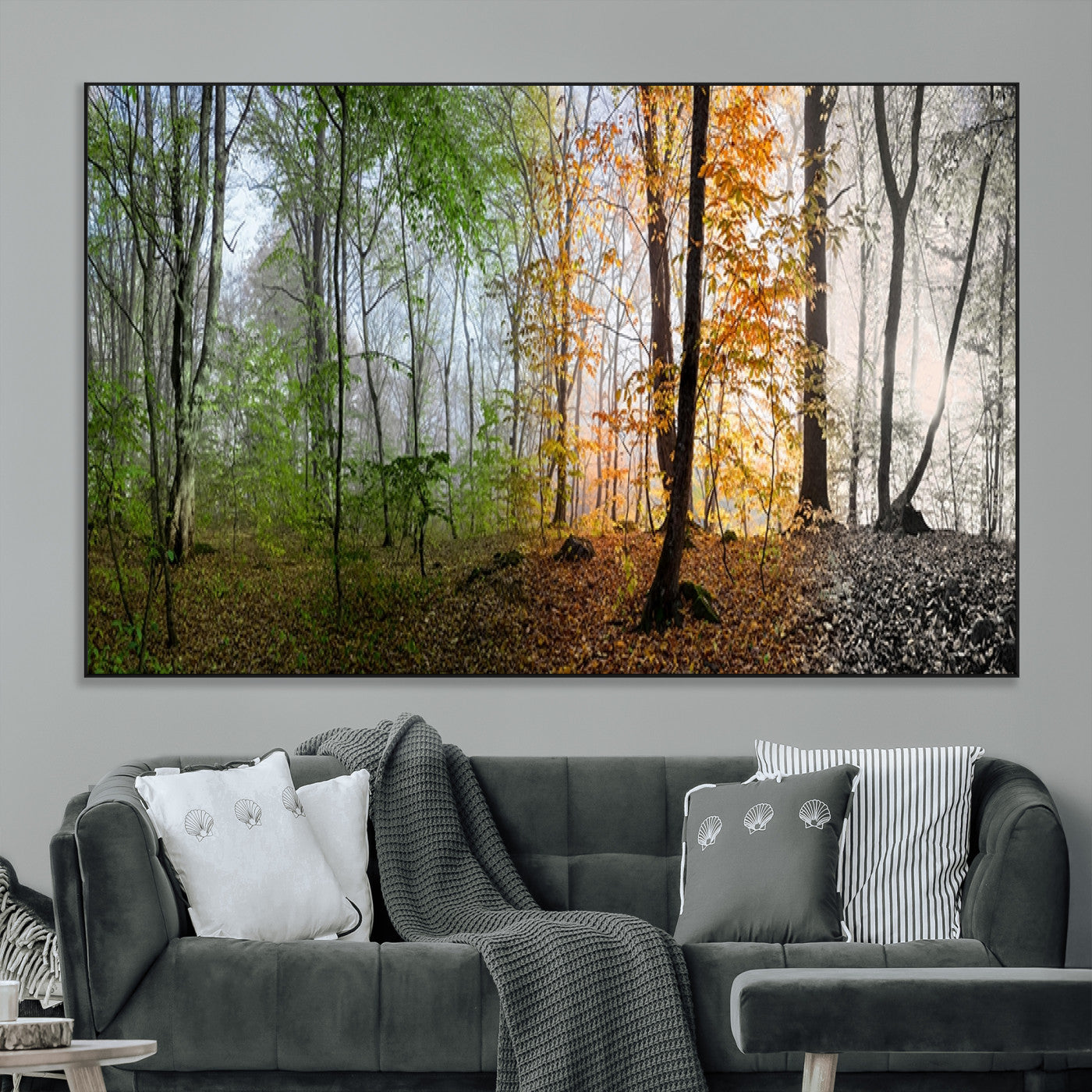 SEG-FC-51X34_Oversize - Four Seasons Wall Art Forest Canvas Print – Triptych Seasonal Nature Print – Landscape Decor for