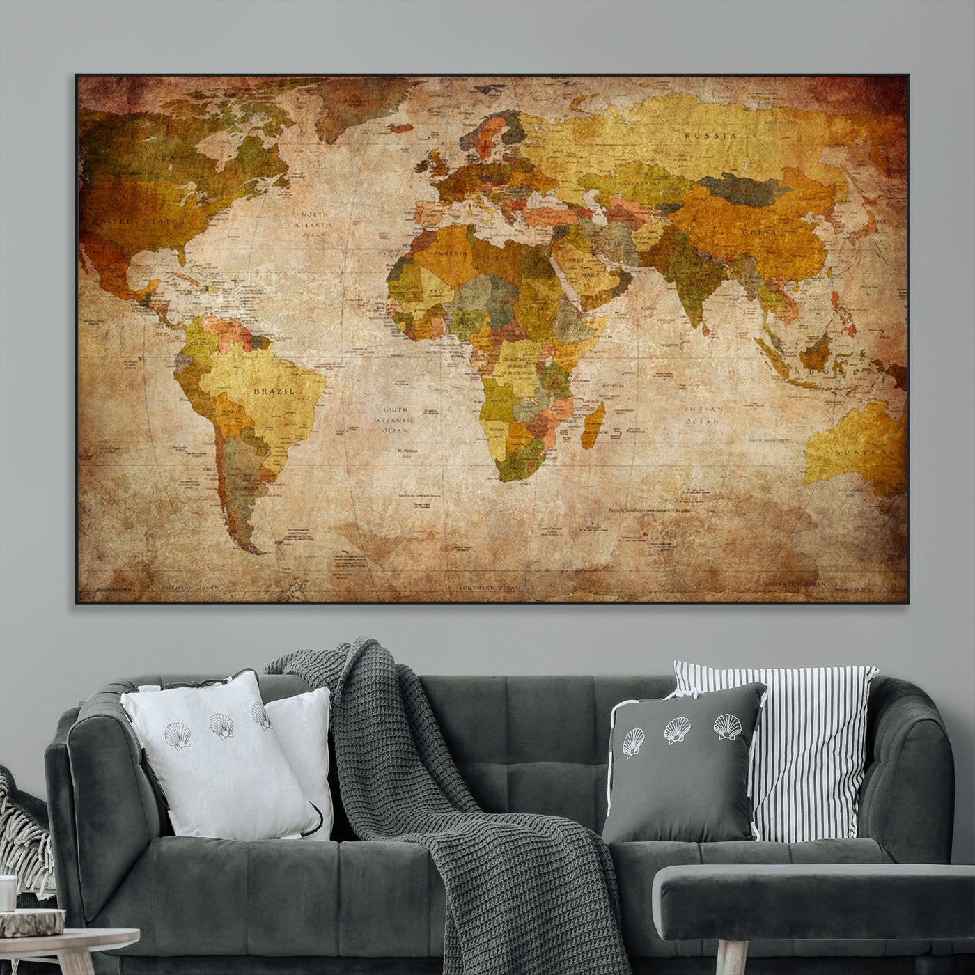 SEG-FC-51X34_Oversize - Push Pin World Map Canvas Print – Framed Wall Art for Couples to Track Their Travels – Anniversary