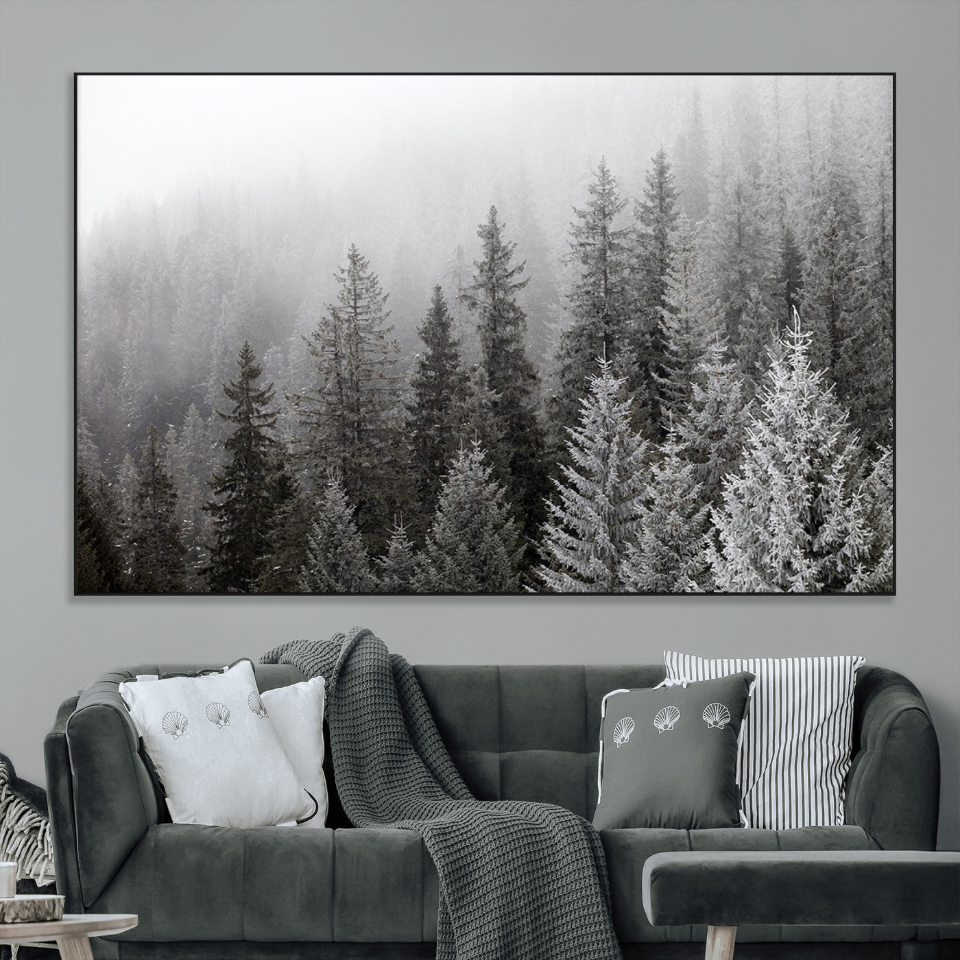 SEG-FC-51X34_Oversize - Big Foggy Forest and Misty Trees Forest Wall Art Canvas Print