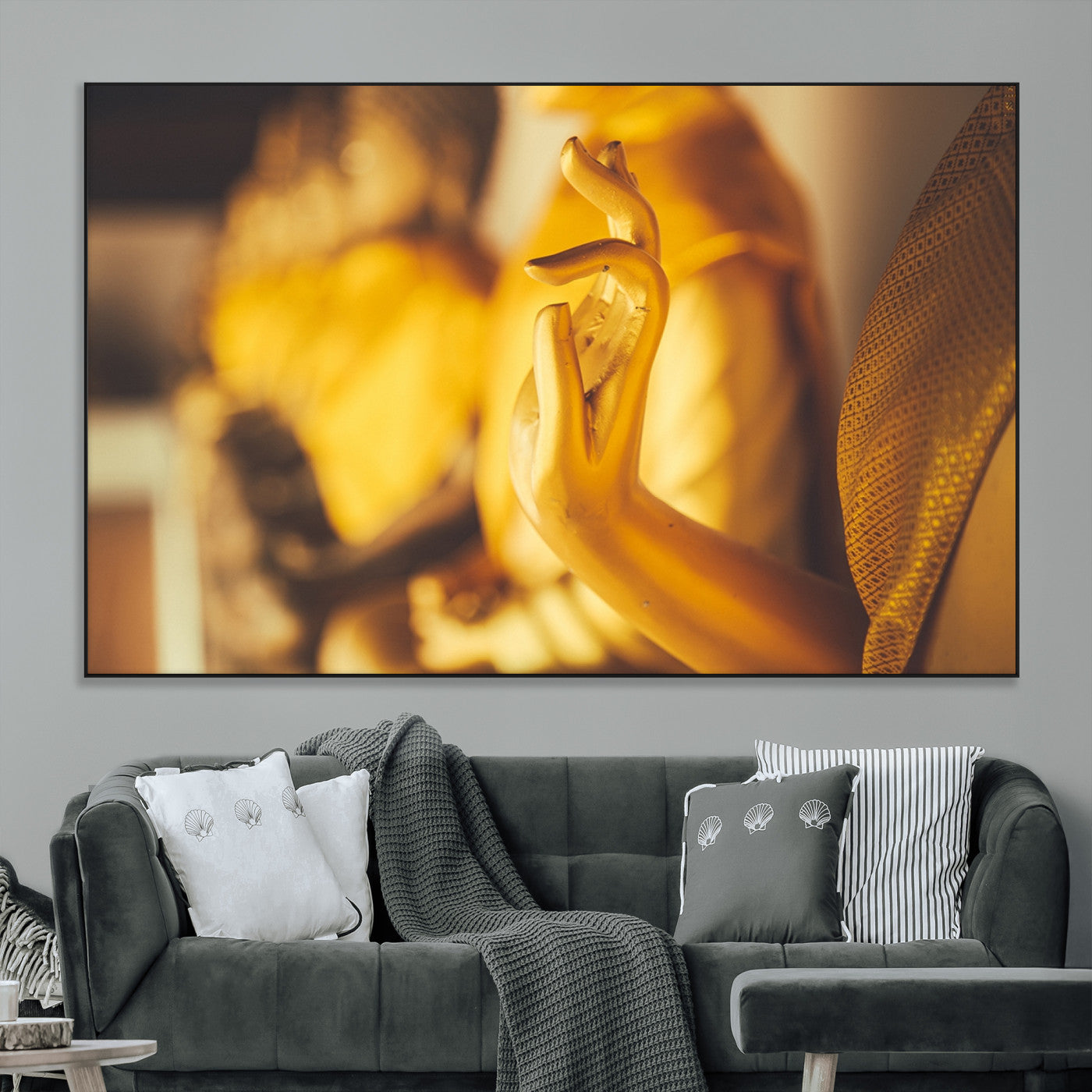-Gold Buddha Statue Hands Wall Art Canvas Print