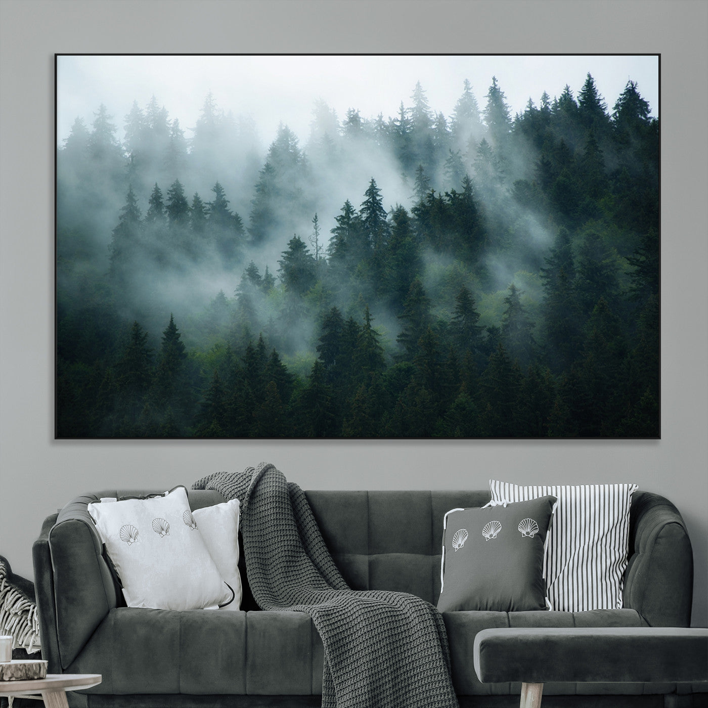 SEG-FC-51X34_Oversize - Foggy Forest 3-Panel Canvas Wall Art | Large Giclée Nature Scene Print for Living Room, Office, or