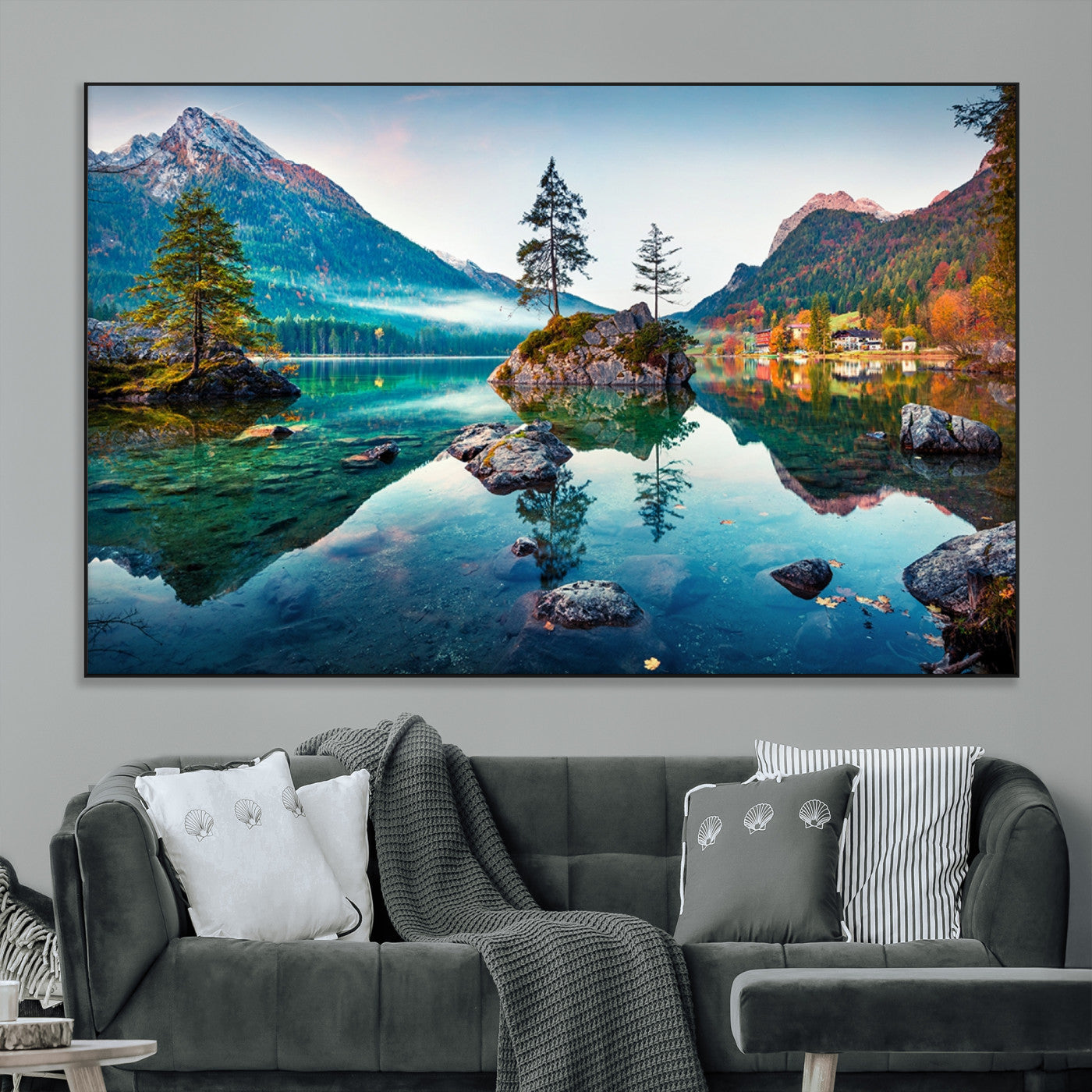 -Crystal Clear Lake Wall Art | Mountains Wall Art Canvas | 3 Panel Large Landscape Print for Dining