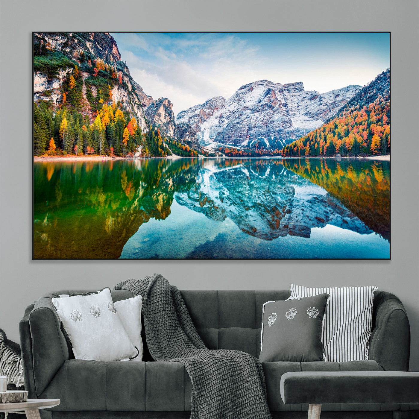 -Spectacular autumn view of Braies Lake Wall Art Canvas Print