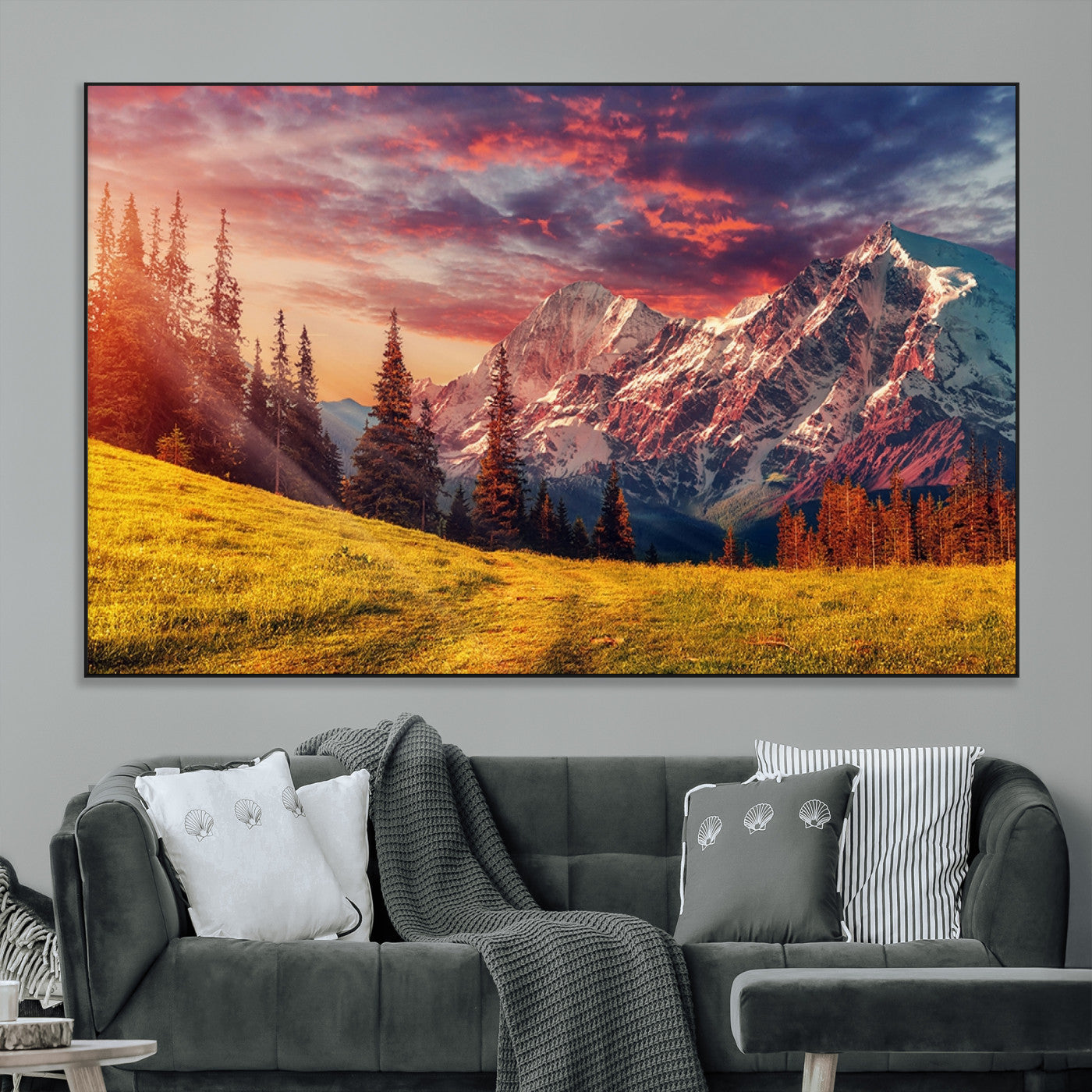 SEG-FC-51X34_Oversize - Mountain and Daylight Red Sunset Wall Art Canvas Print