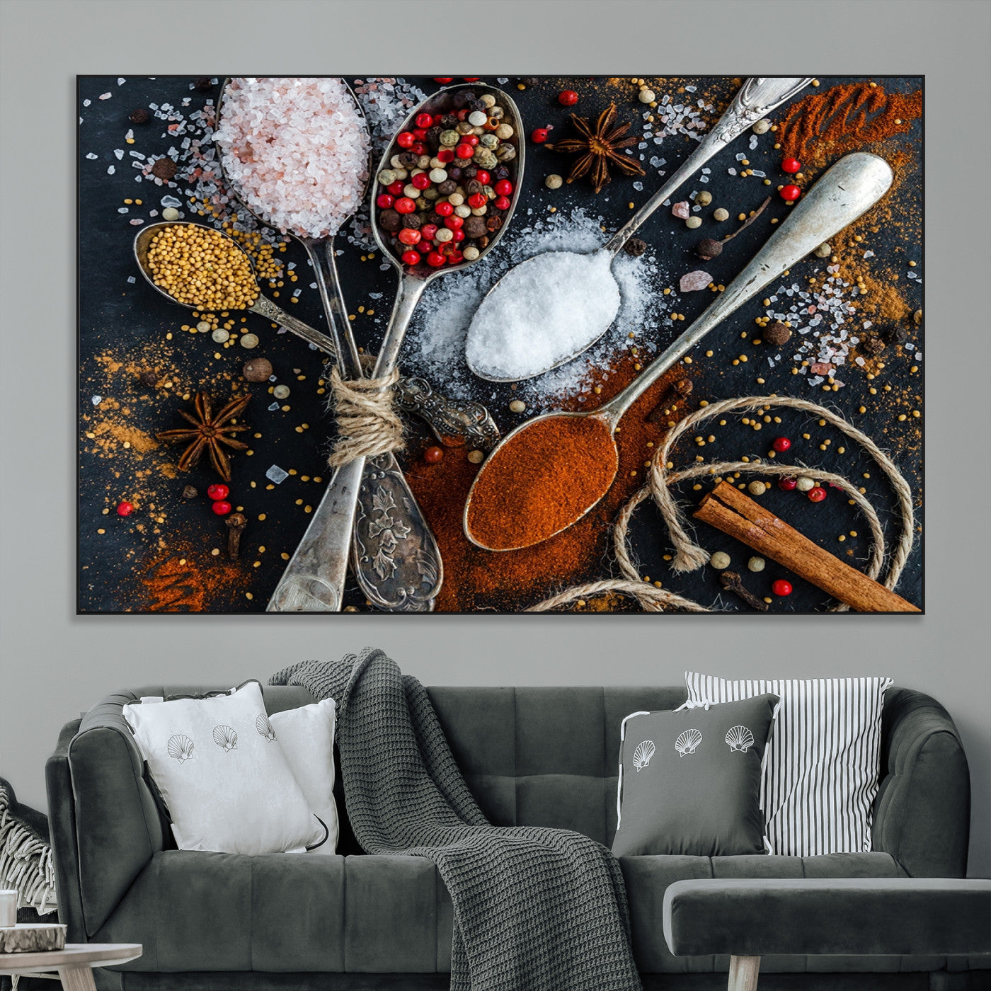 SEG-FC-51X34_Oversize - Spices and Seasonings Canvas Wall Art – Colorful Triptych Kitchen Decor – Culinary Art for Dining