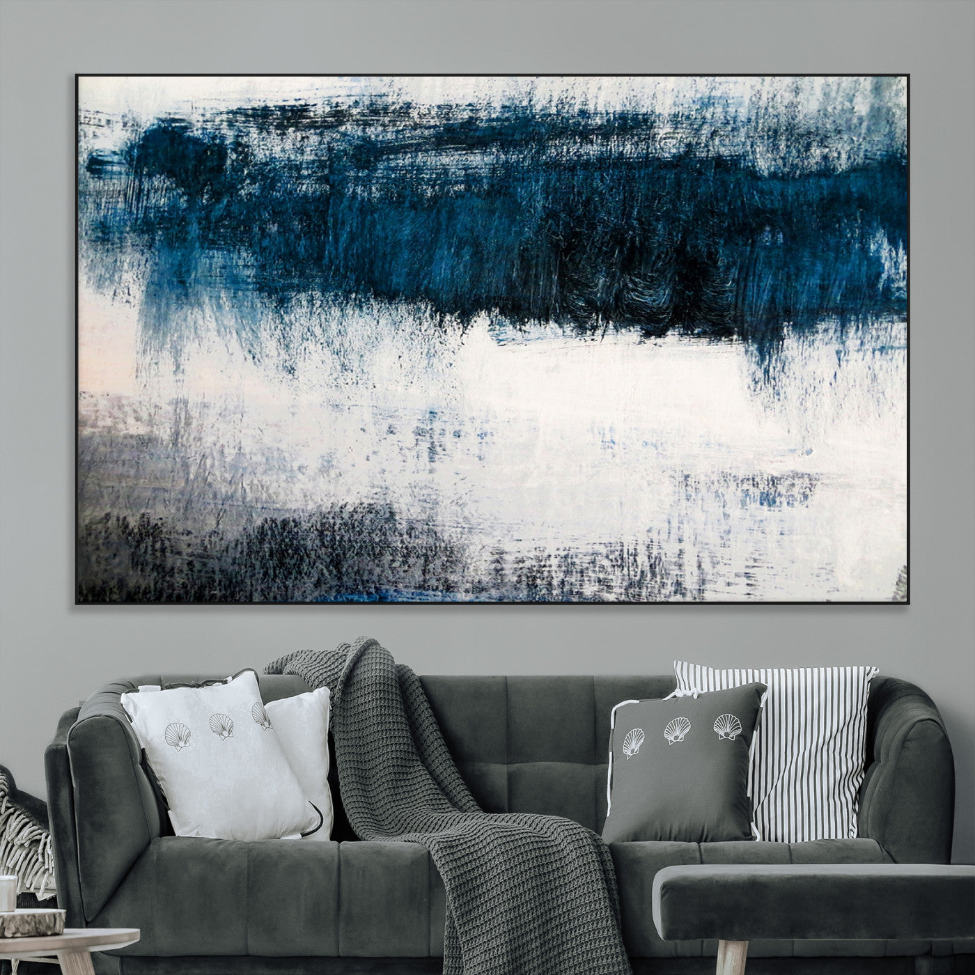 SEG-FC-51X34_Oversize - Abstract Blue and White Canvas Art | Large Wall Art for Modern Living Room Decor | Minimalist