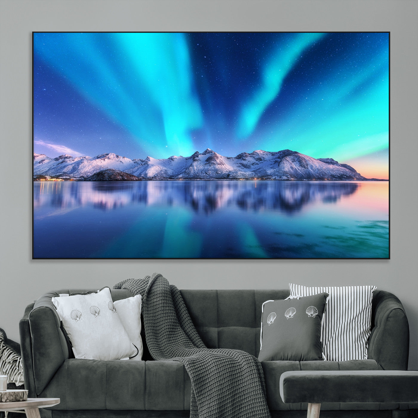 SEG-FC-51X34_Oversize - Northern Lights above Mountain Wall Art, Northern Lights Wall Art Canvas Print