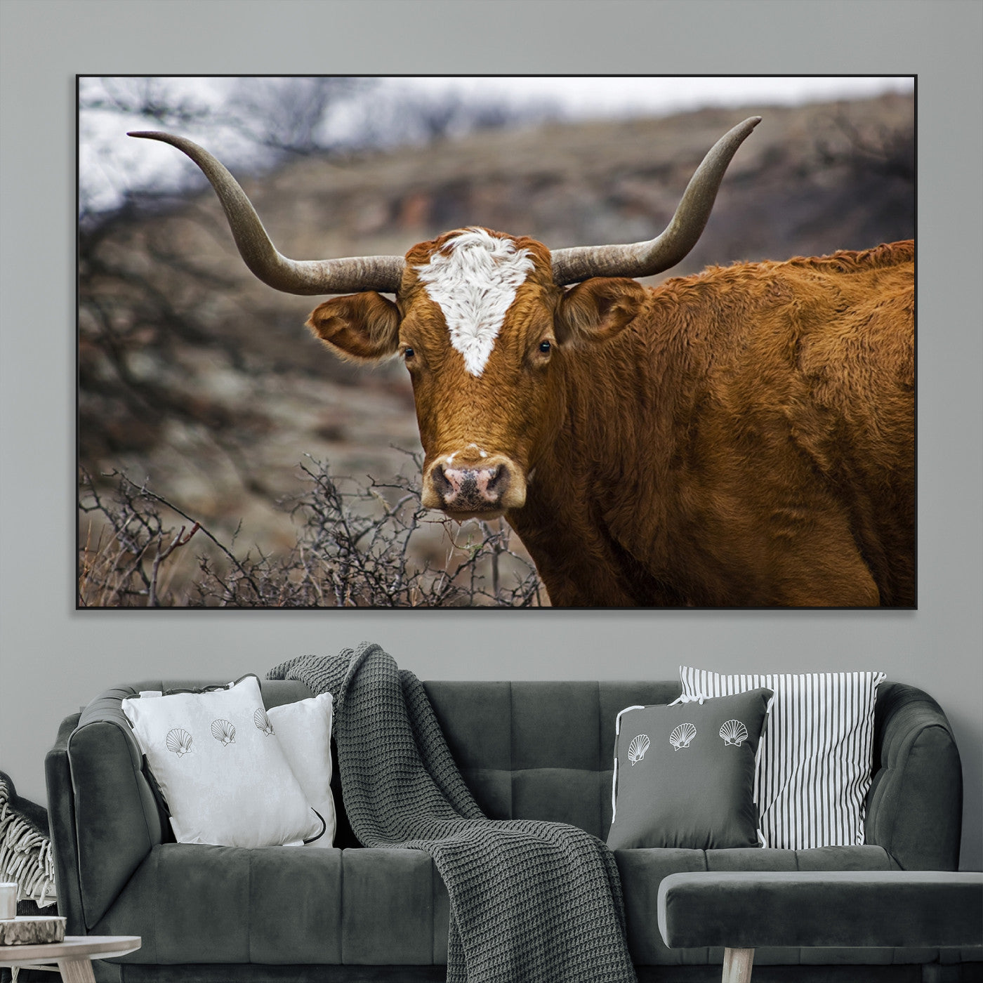 SEG-FC-51X34_Oversize - Framed Big Cow Animal Wall Art Canvas Print