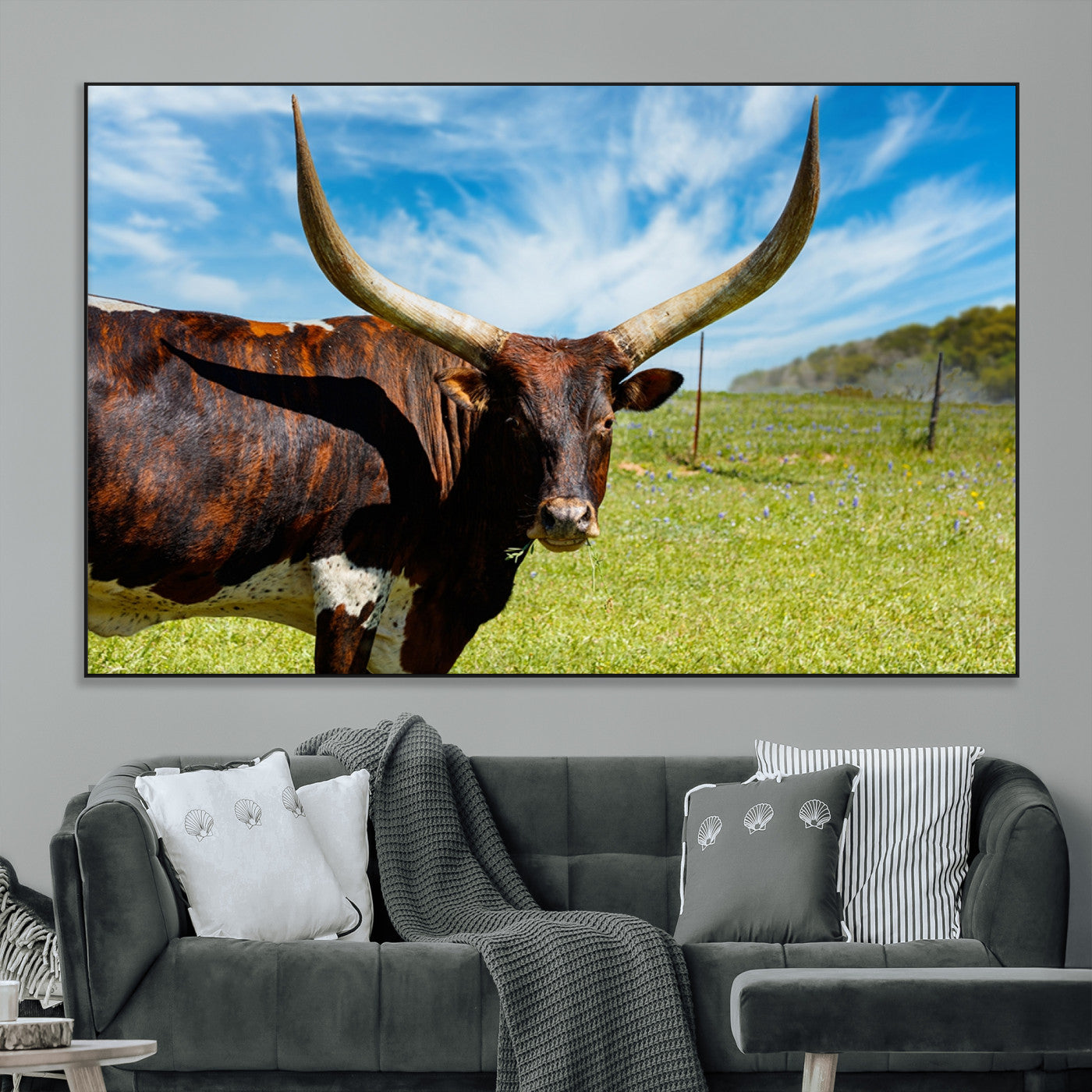 SEG-FC-51X34_Oversize - Longhorn and Cow Wall Art, Country Cow Wall Decor Canvas Print