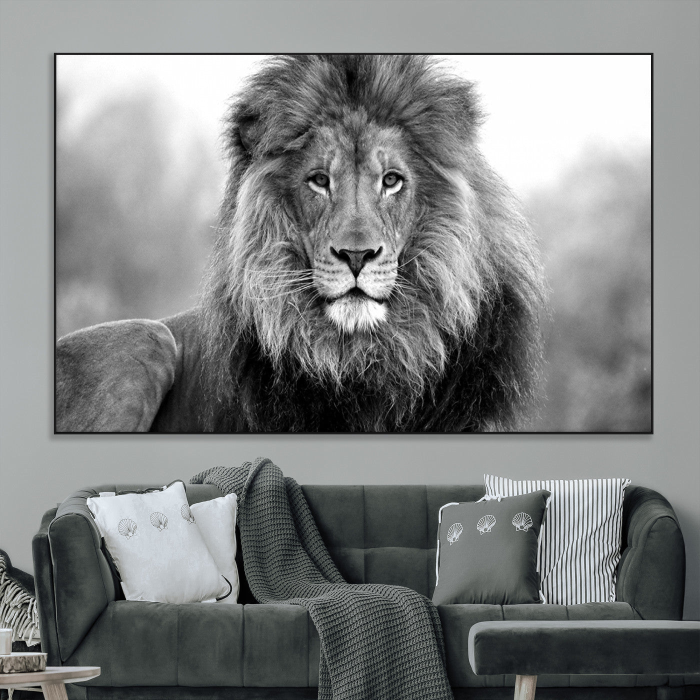 SEG-FC-51X34_Oversize - Black and White Lion Canvas Wall Art Animal Print