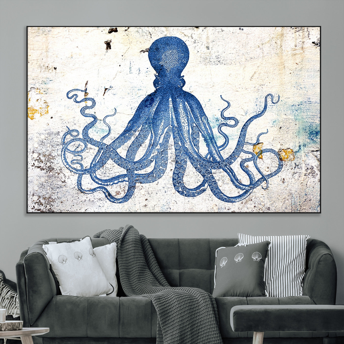 SEG-FC-51X34_Oversize - Octopus Canvas Wall Art | Coastal Marine Life Artwork for Living Room, Bedroom, or Office |