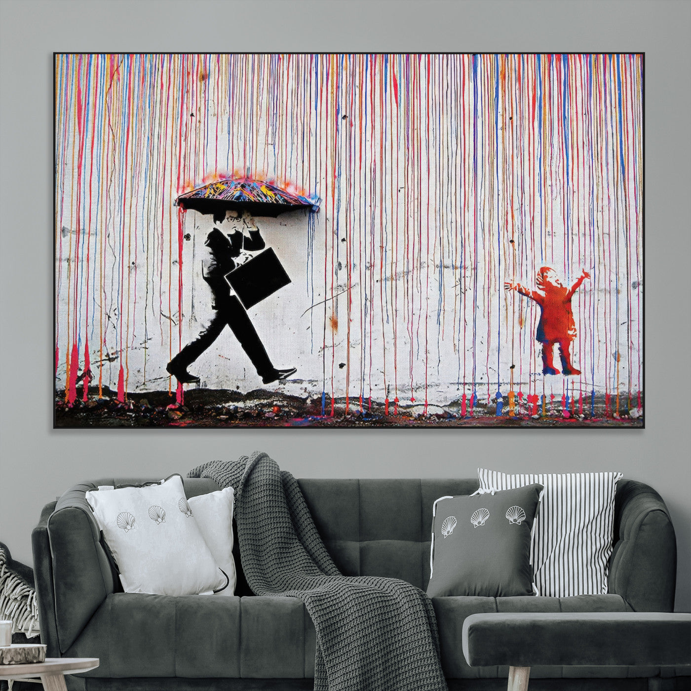 SEG-FC-51X34_Oversize - Banksy Wall Art Canvas Print, Framed Graffiti Art Picture Print, Banksy Urban Graffiti Perfect Modern Decor Artwork