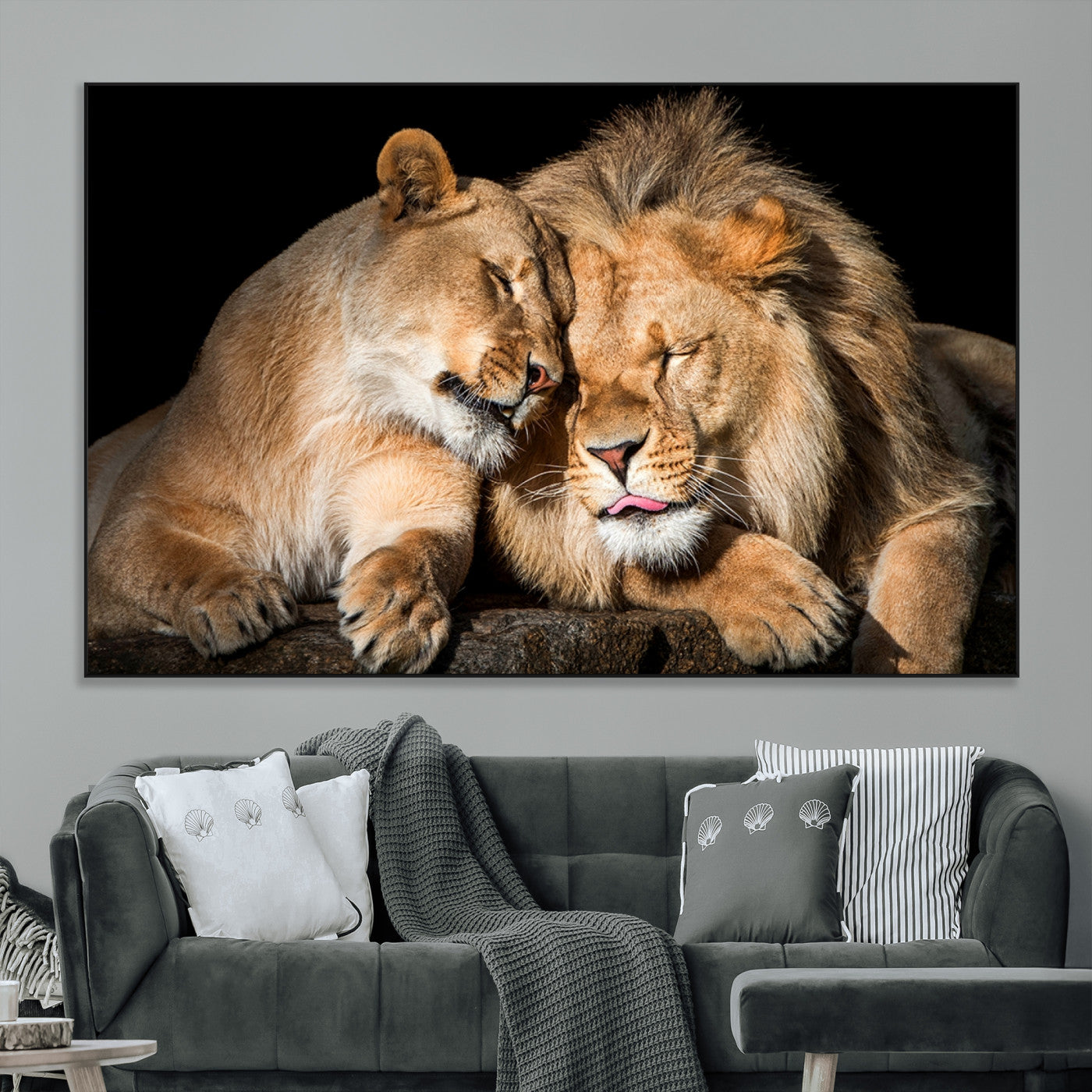 SEG-FC-51X34_Oversize - Lion and Lioness Wall Art Print Canvas | 3-Panel African Wildlife Canvas Print | Animal-Themed Art