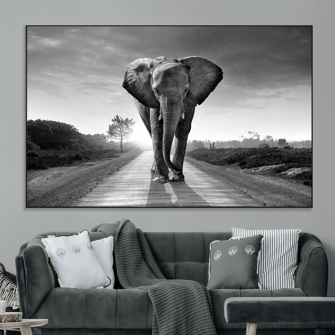SEG-FC-51X34_Oversize - Black and White Elephant Wall Art Canvas Print