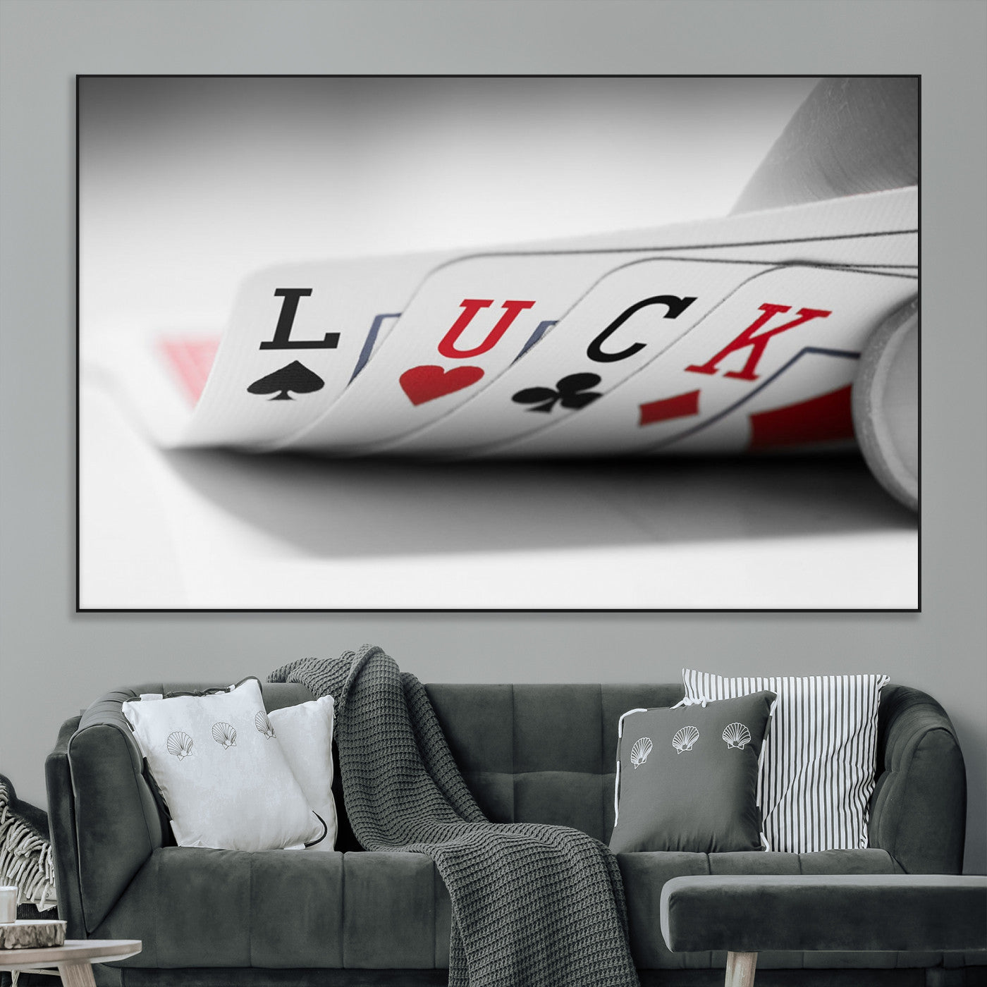 SEG-FC-51X34_Oversize - Framed Luck Poker Cards Canvas – Modern Triptych Wall Art, Ready to Hang for Game Rooms