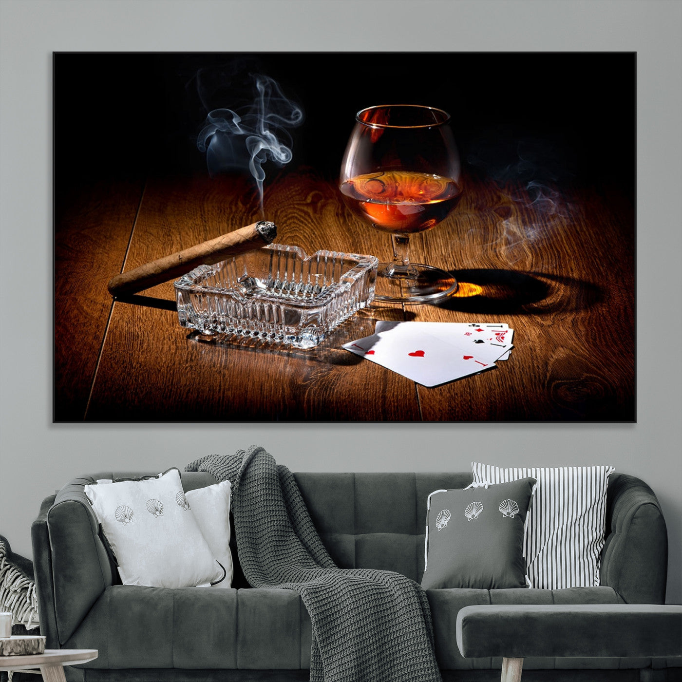 SEG-FC-51X34_Oversize - Whiskey Cigar Wall Art Canvas Print Kitchen Wall
