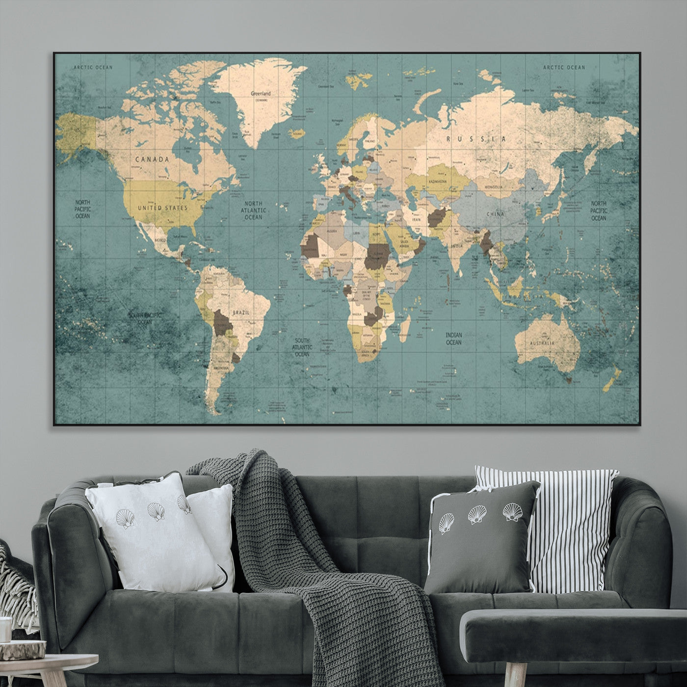 SEG-FC-51X34_Oversize - Classic World Map Wall Art Canvas Print, Framed Retro Map Art Picture Print, Vintage Atlas Perfect Rustic Explorer Decor Artwork