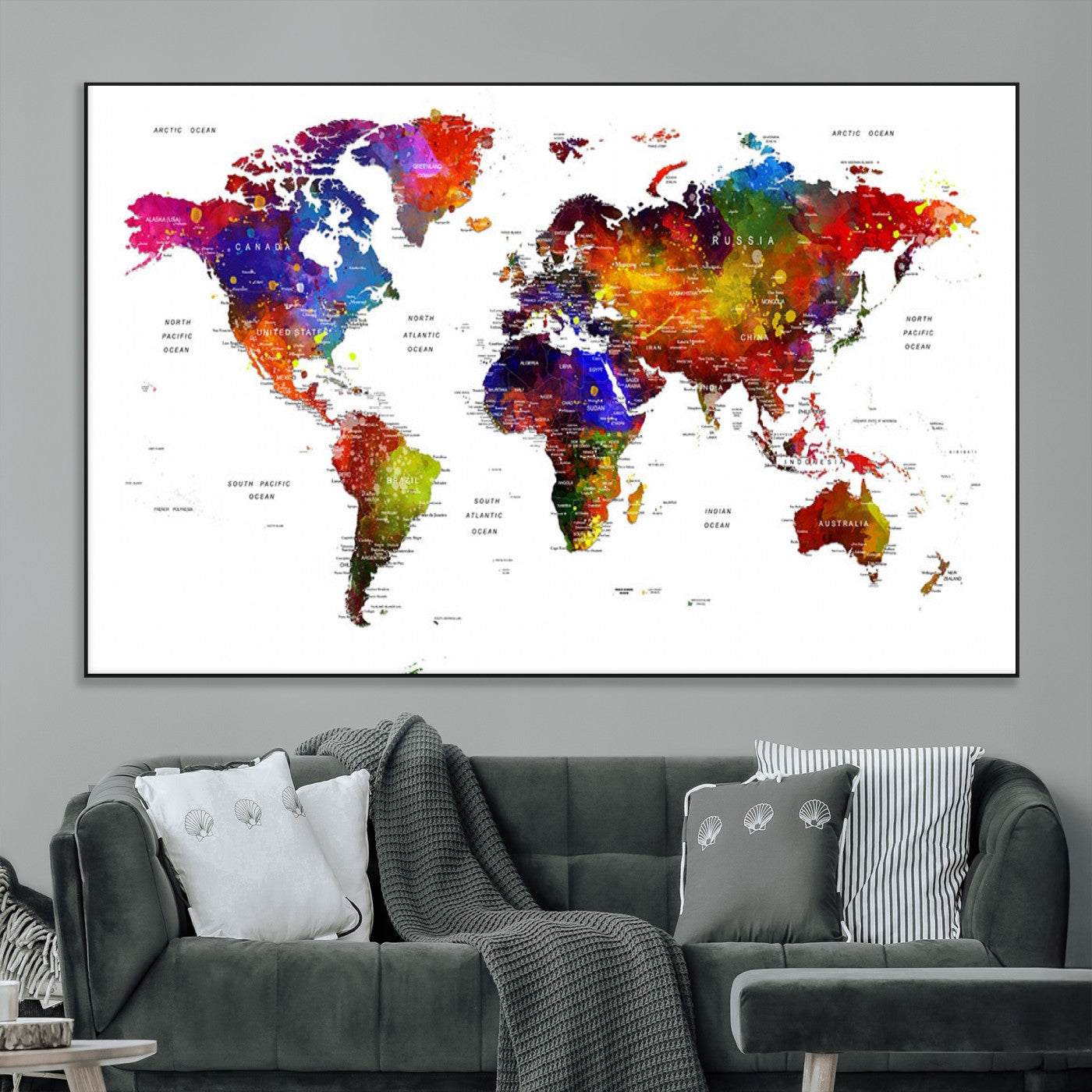 SEG-FC-51X34_Oversize - Push Pin World Map Canvas Print – Framed Wall Art for Couples to Track Their Travels – Anniversary