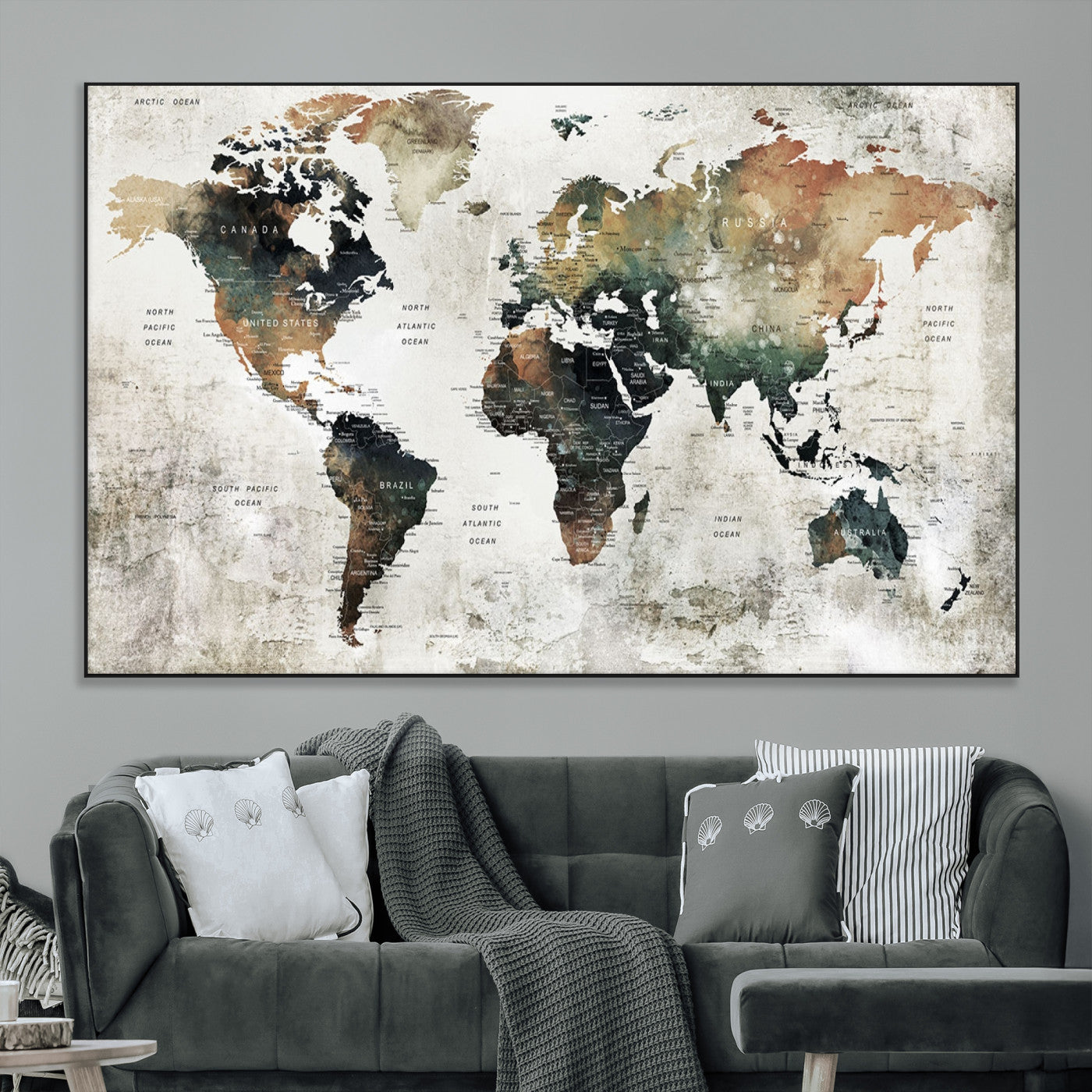 SEG-FC-51X34_Oversize - Push Pin World Map Canvas Print – Framed Wall Art for Couples to Track Their Travels – Anniversary