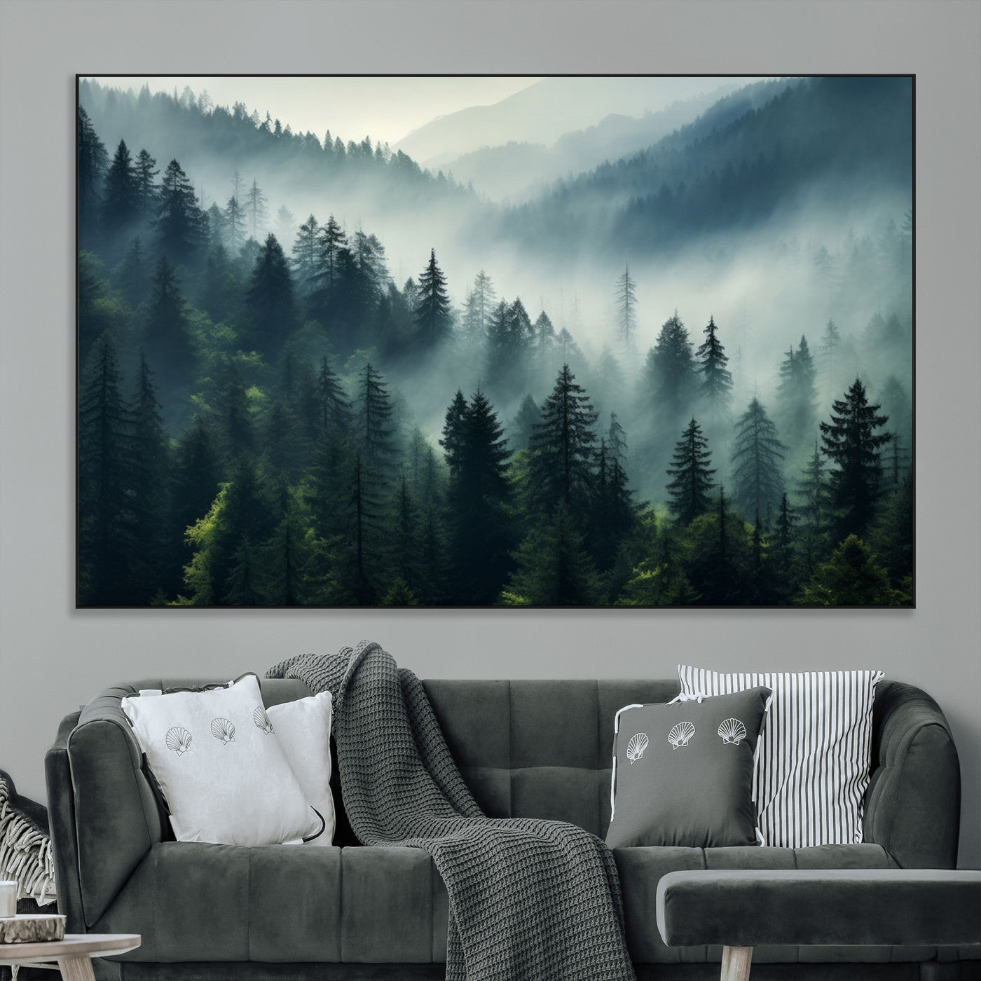 SEG-FC-51X34_Oversize - Captivating Misty Forest Wall Art Premium Canvas Print a Foggy and Serene Atmosphere Art