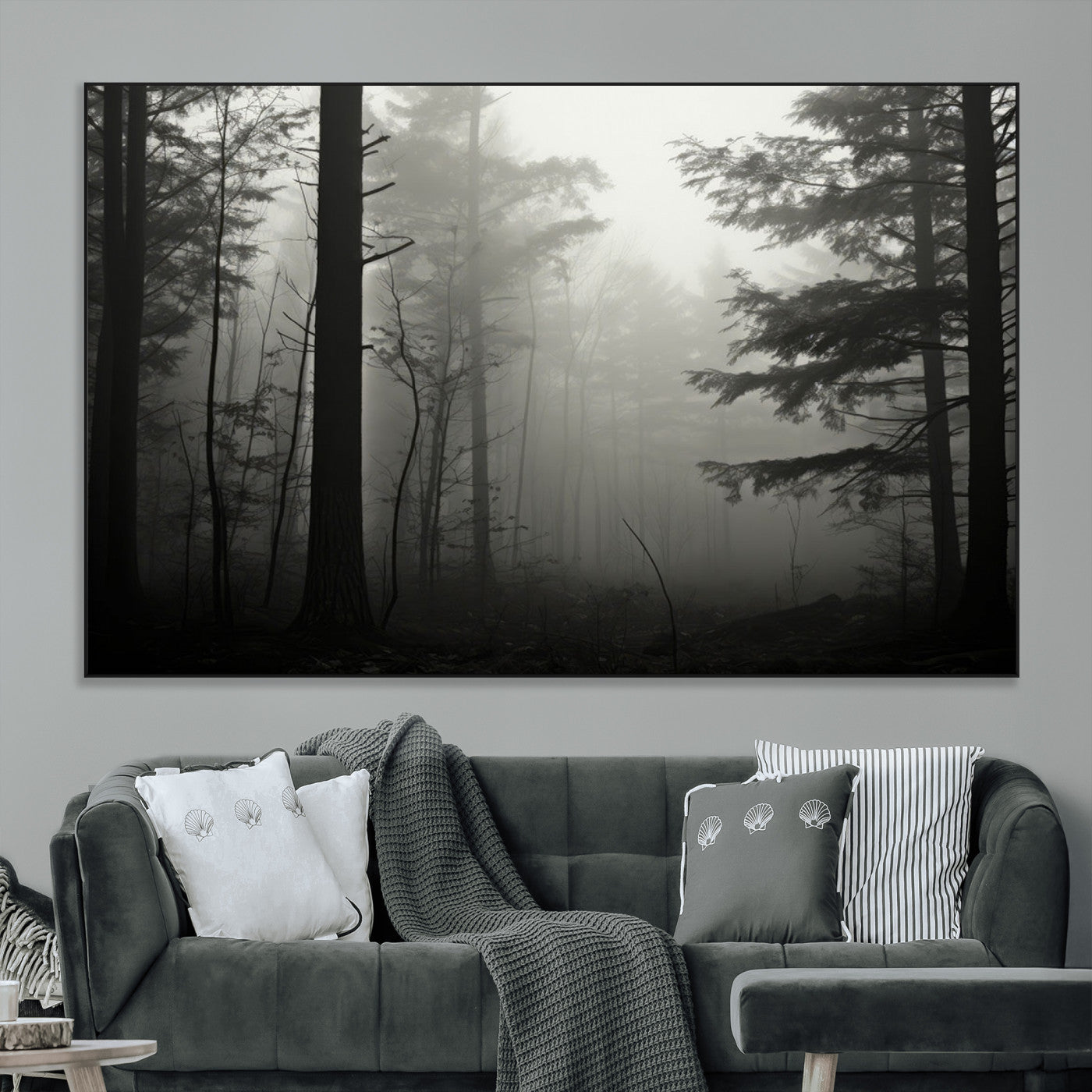 SEG-FC-51X34_Oversize - Misty Forest Wall Art Premium Canvas Print a Foggy and Serene Atmosphere - Nature Wall Art
