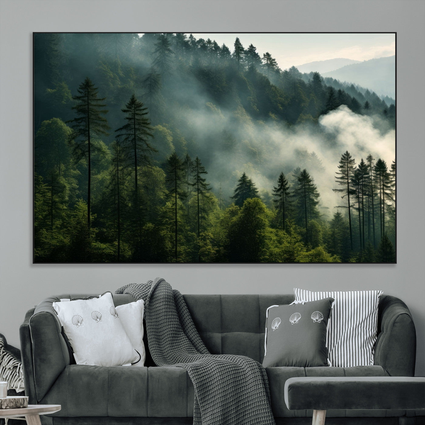 SEG-FC-51X34_Oversize - Misty Forest Wall Art Premium Canvas Print a Foggy and Serene Atmosphere