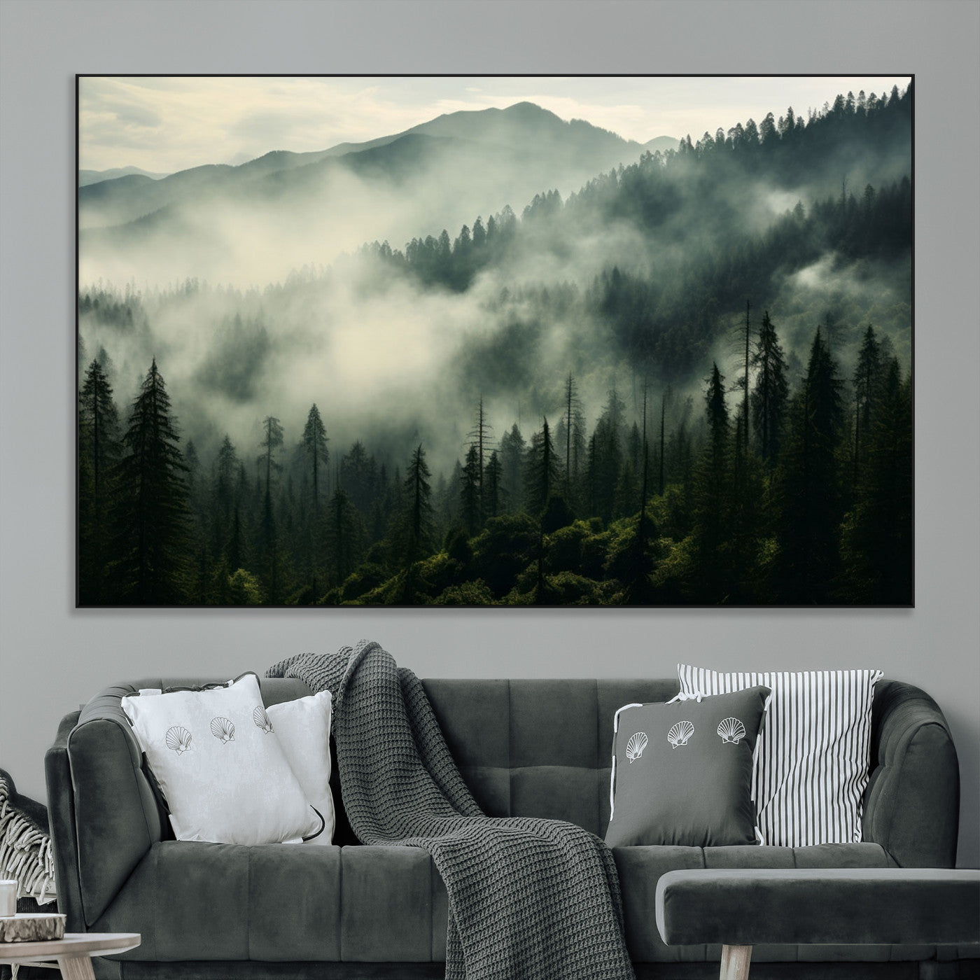 SEG-FC-51X34_Oversize - Captivating Misty Forest Wall Art Premium Canvas Print a Foggy and Serene Atmosphere