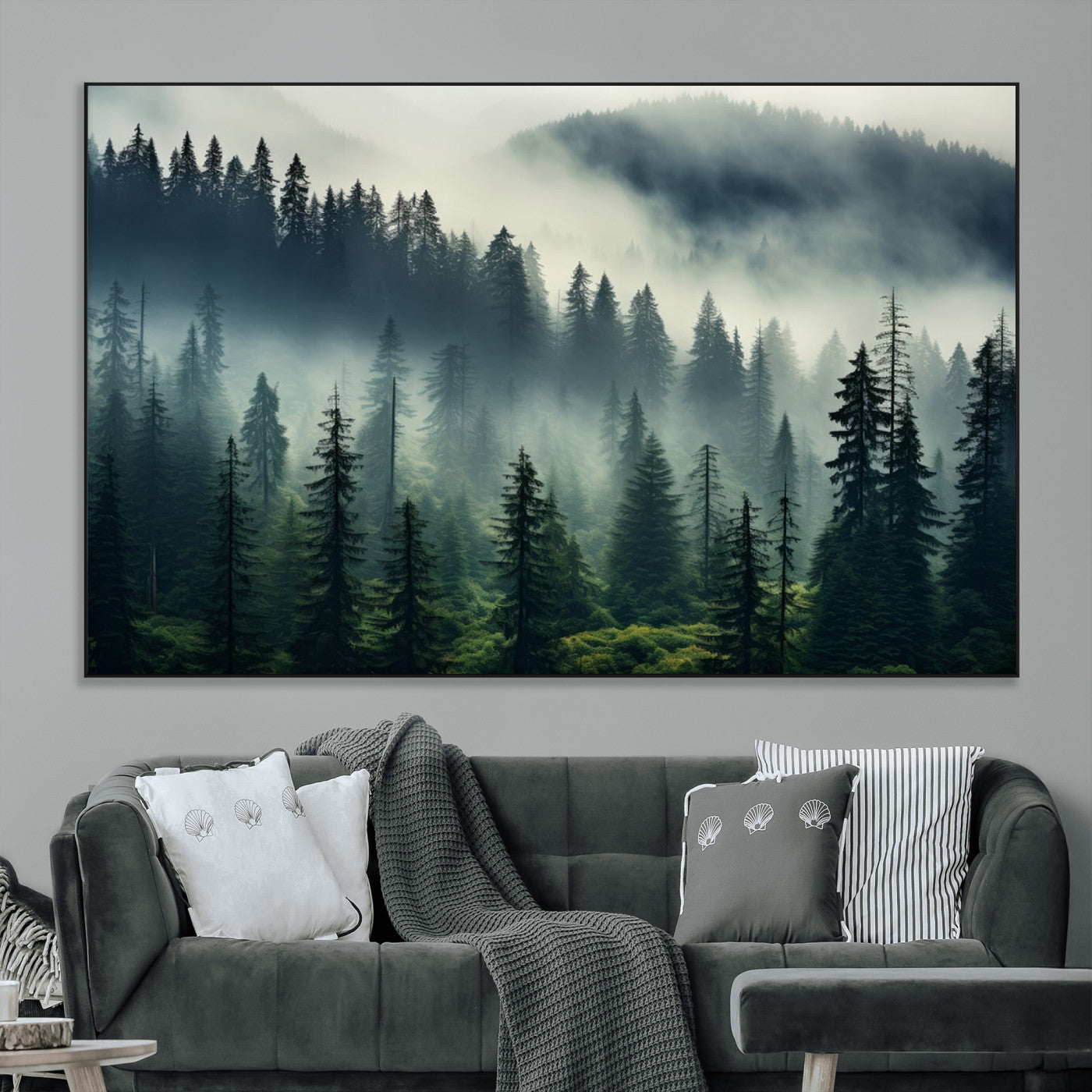 SEG-FC-51X34_Oversize - Captivating Misty Forest Wall Art Premium Canvas Print a Foggy and Serene Atmosphere