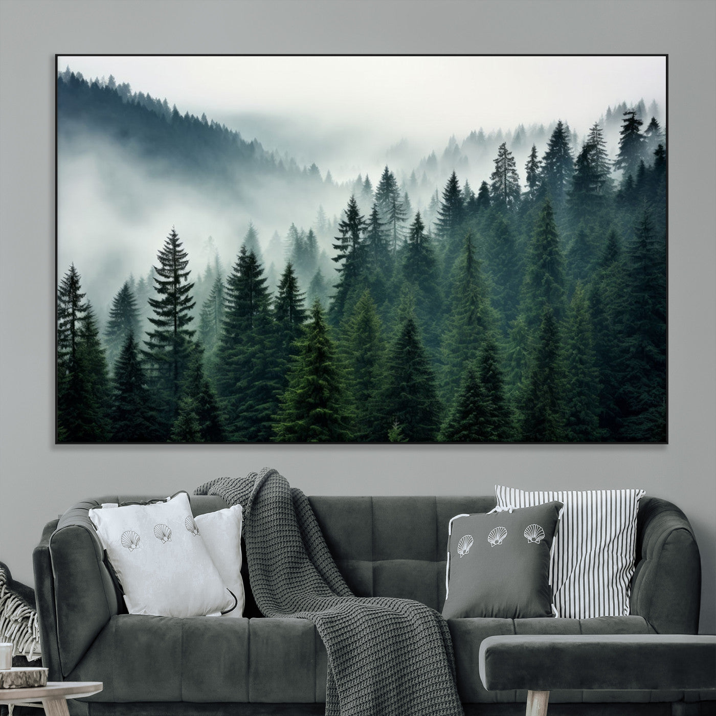 SEG-FC-51X34_Oversize - Captivating Misty Forest Wall Art Premium Canvas Print, Foggy and Serene Atmosphere Canvas Print