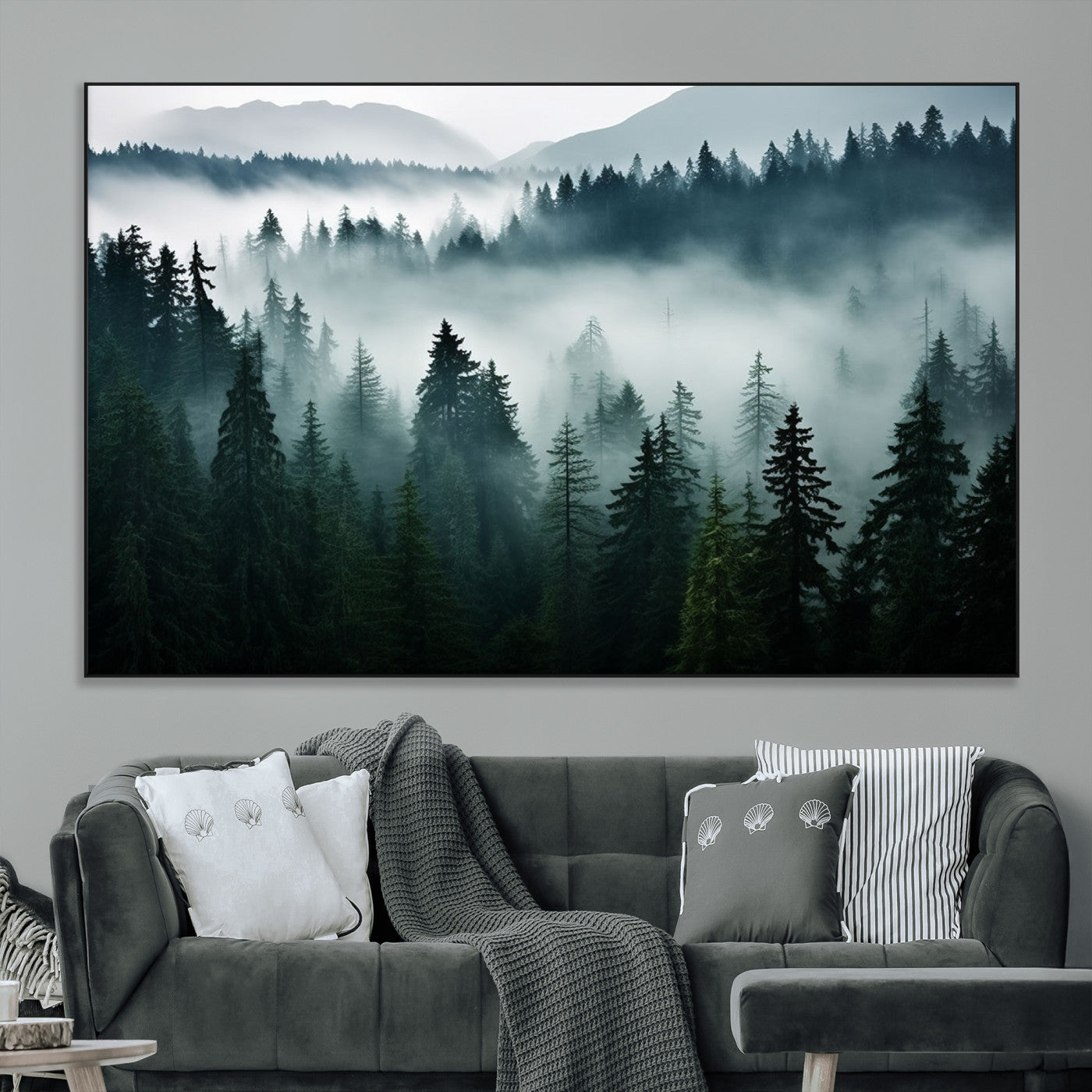 SEG-FC-51X34_Oversize - Captivating Misty Forest Wall Art Canvas, Premium Canvas Print a Foggy and Serene Atmosphere