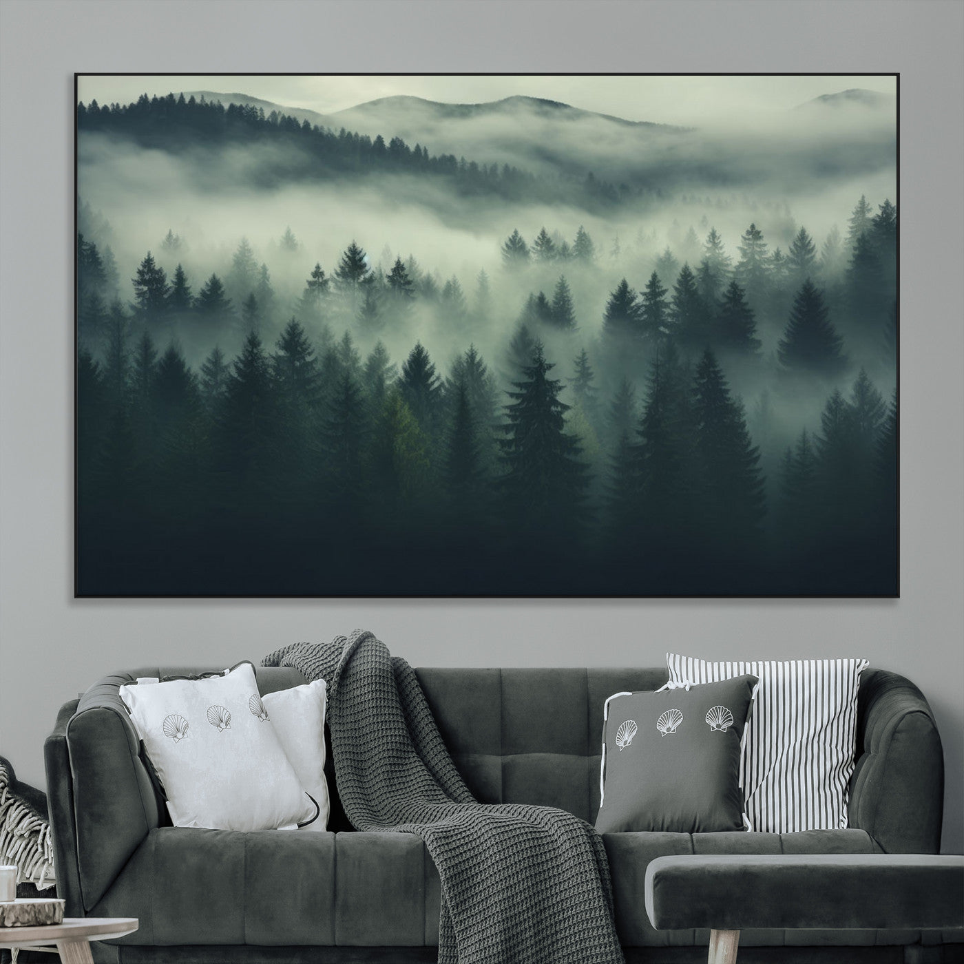 SEG-FC-51X34_Oversize - Misty Forest Wall Art Premium Canvas Print a Foggy and Serene Atmosphere