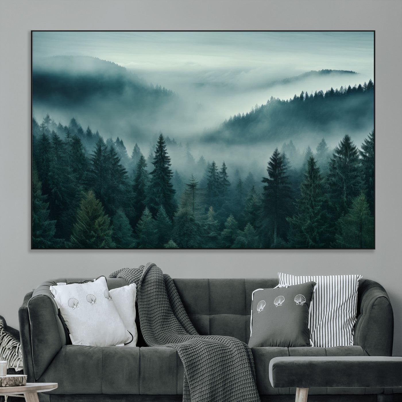 SEG-FC-51X34_Oversize - Captivating Misty Foggy Forest Wall Art Premium Canvas Print
