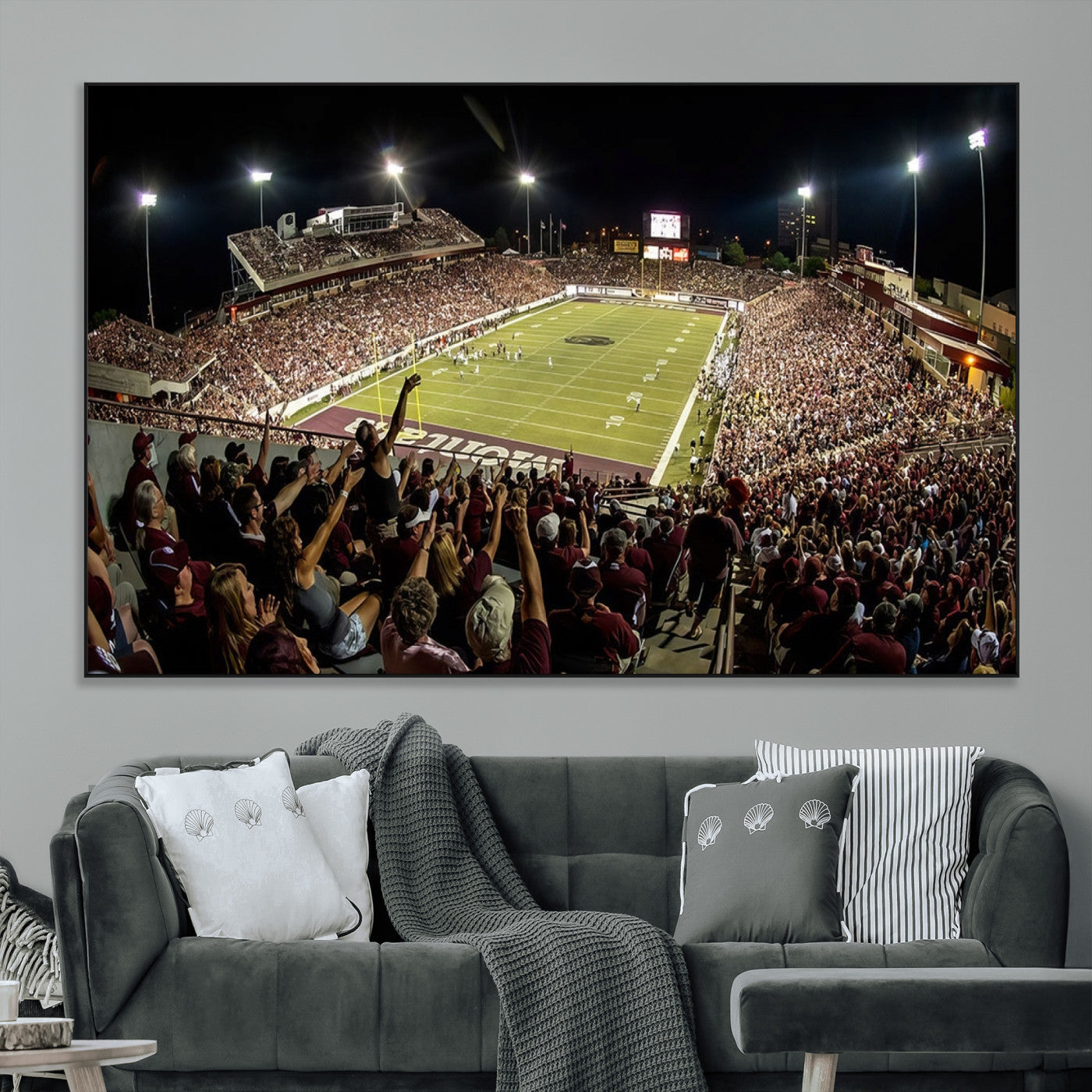 SEG-FC-51X34_Oversize - Washington-Grizzly Stadium Canvas Wall Art – Exciting Game Night Atmosphere Captured in Panoramic