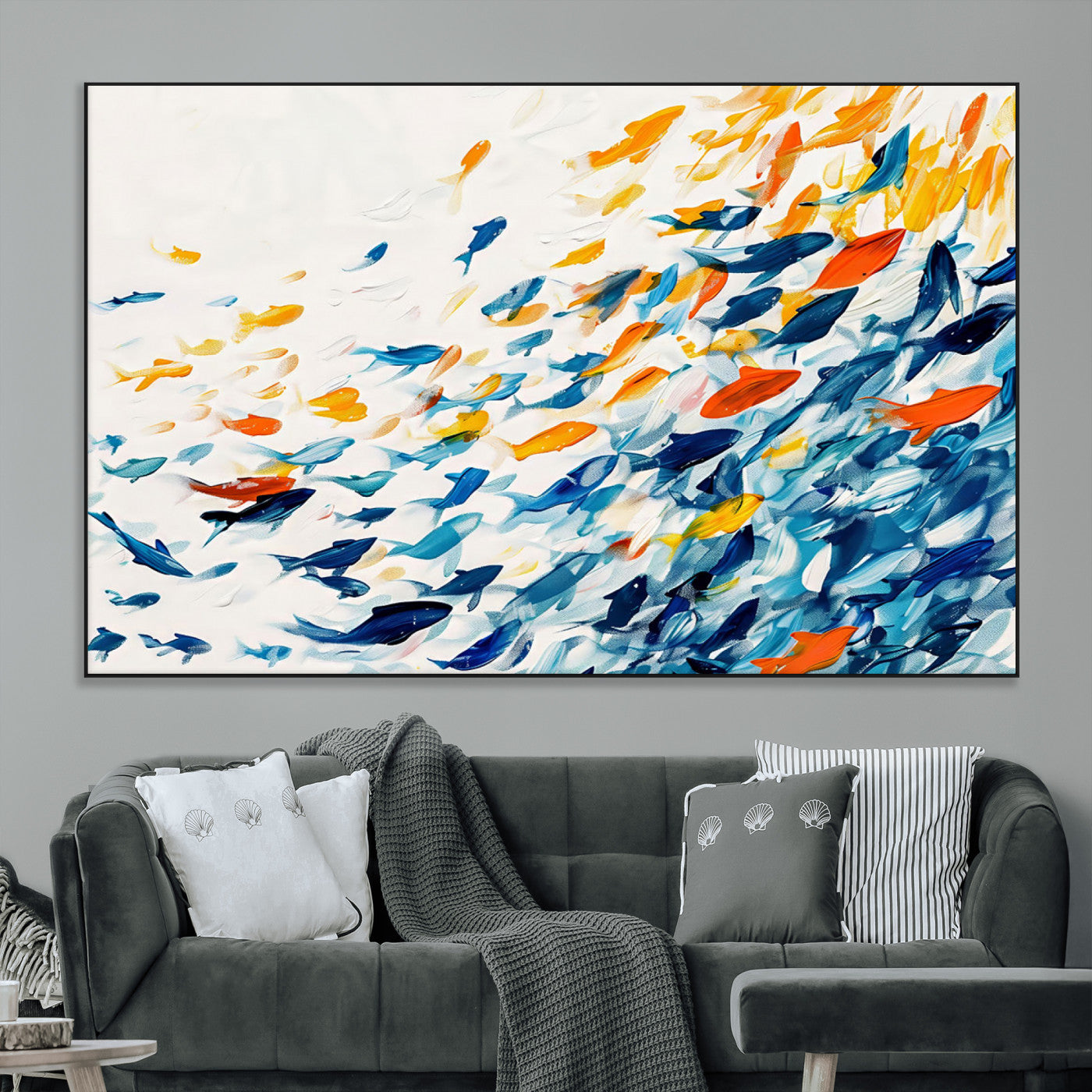 SEG-FC-51X34_Oversize - Abstract Fish Shoal Wall Art Canvas Print, Colorful Fish Herd Painting on Canvas Print, Ocean Animal