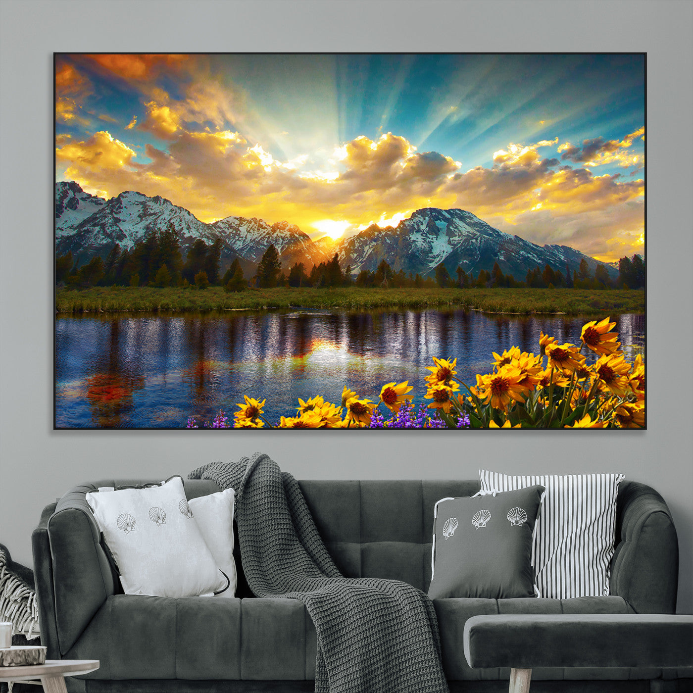 SEG-FC-51X34_Oversize - Grand Teton Park Amazing Mountain Landscape Sunset Wall Art Canvas Print