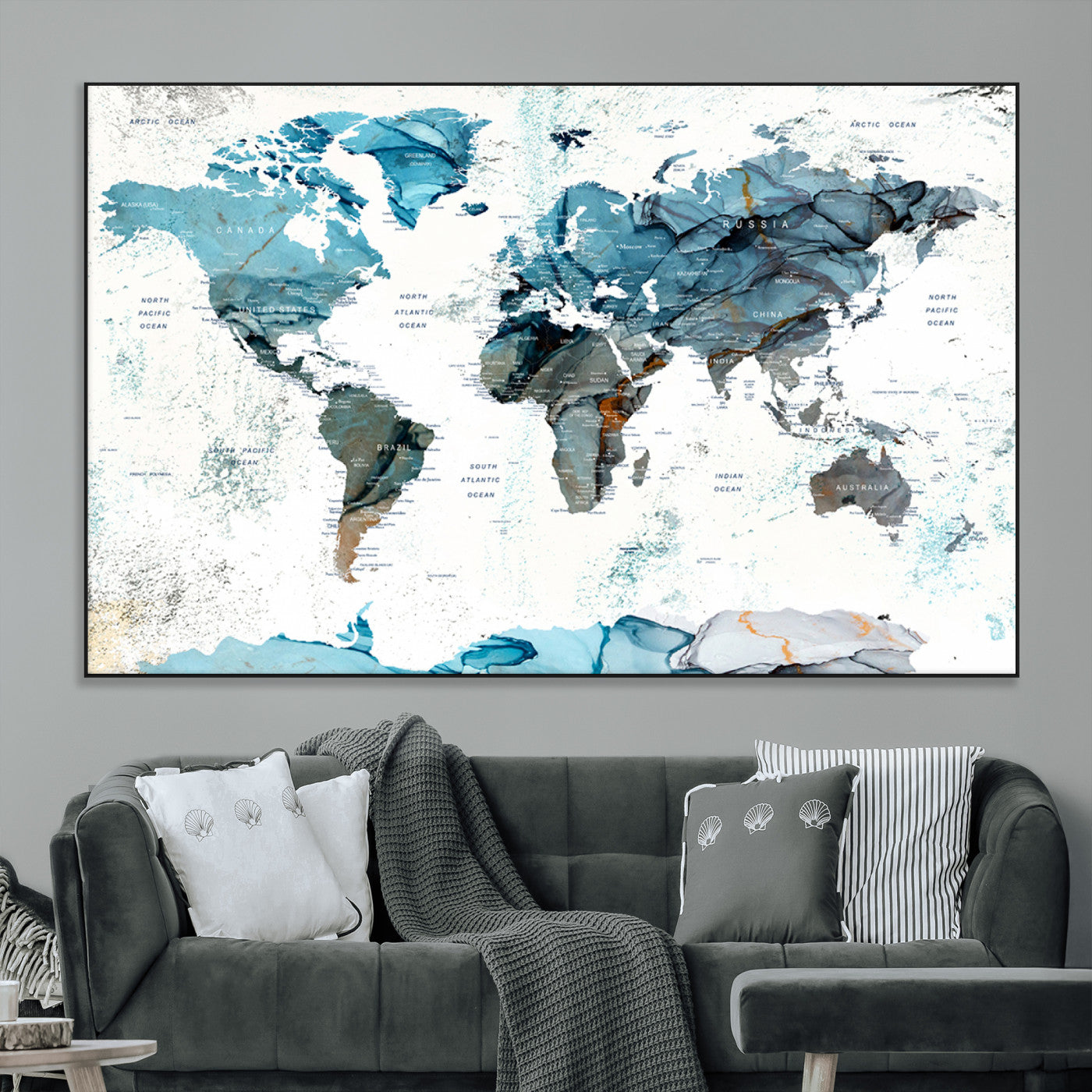 SEG-FC-51X34_Oversize - Push Pin World Map Canvas Print – Framed Wall Art for Couples to Track Their Travels – Anniversary